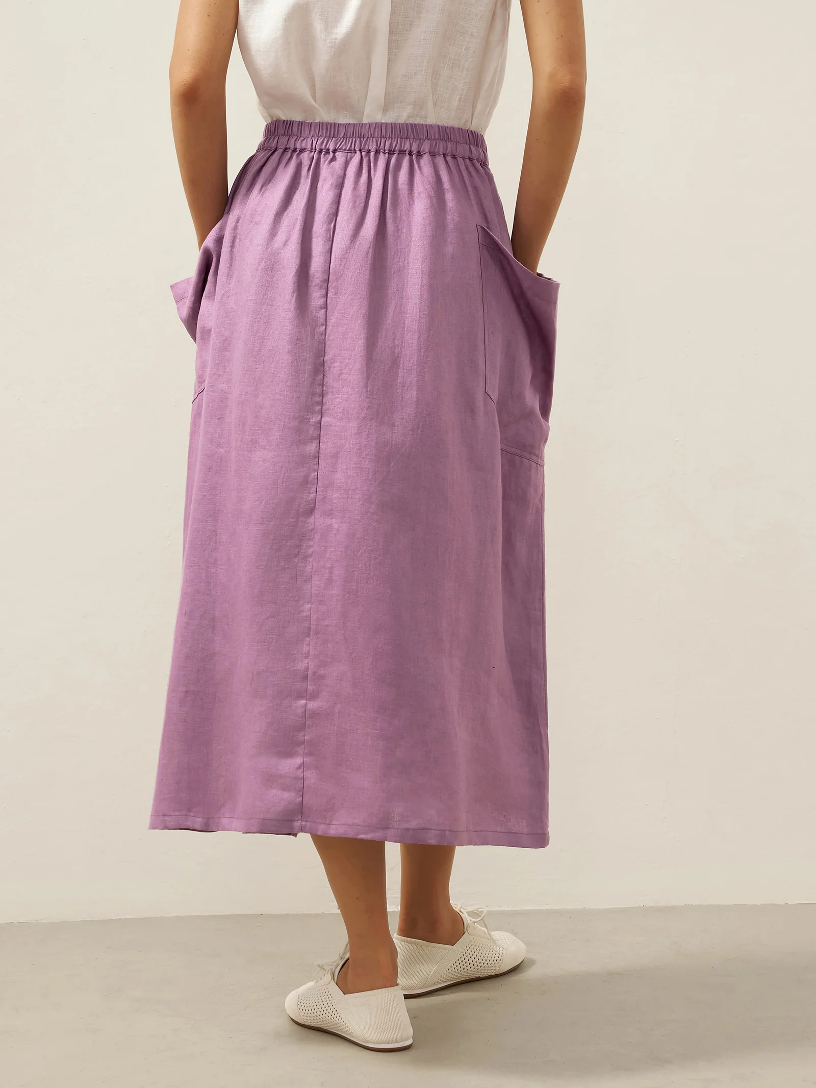 Linen Checked Elastic Waist Skirt MARINA - Image 28