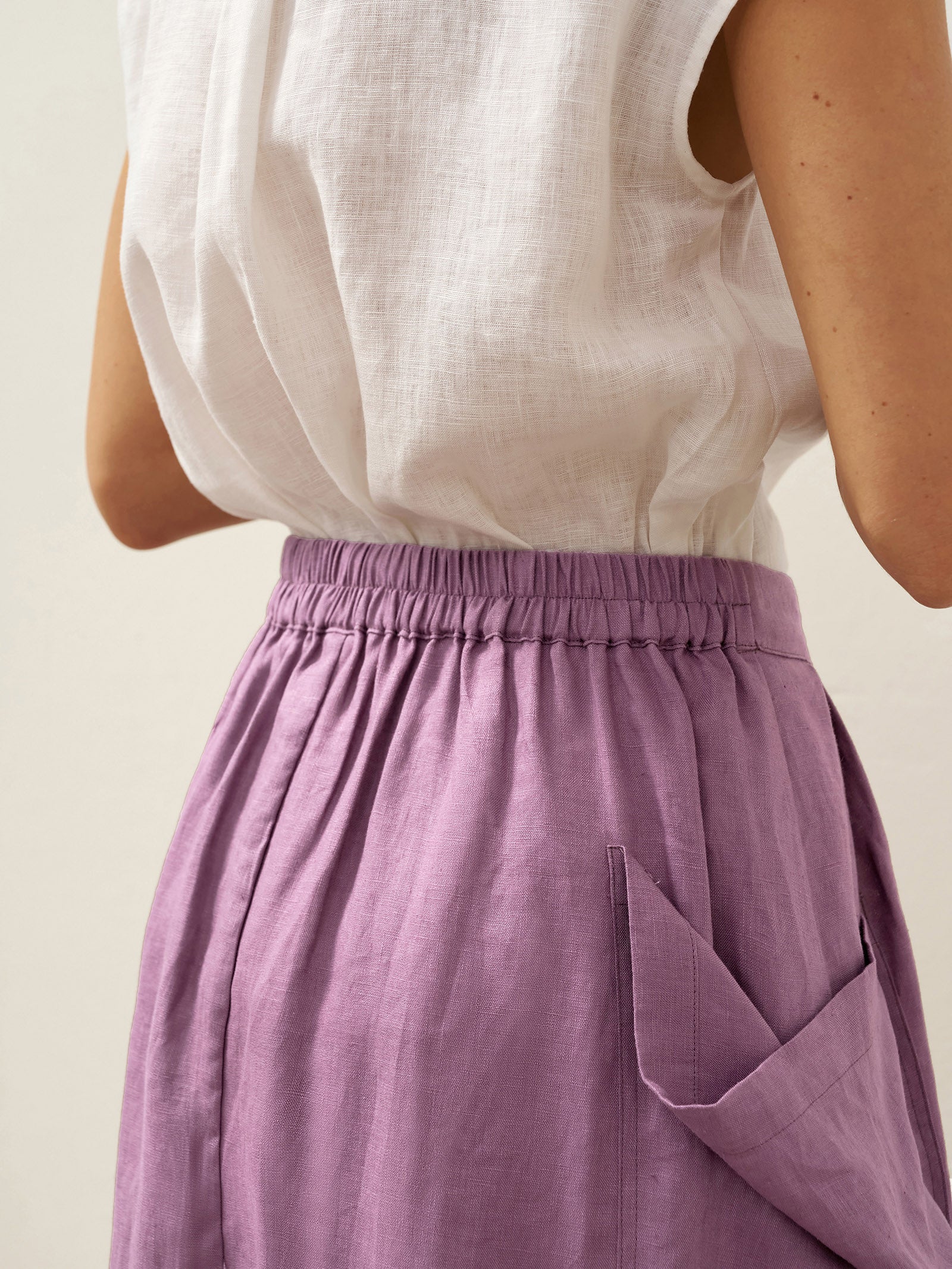 Linen Checked Elastic Waist Skirt MARINA - Image 34