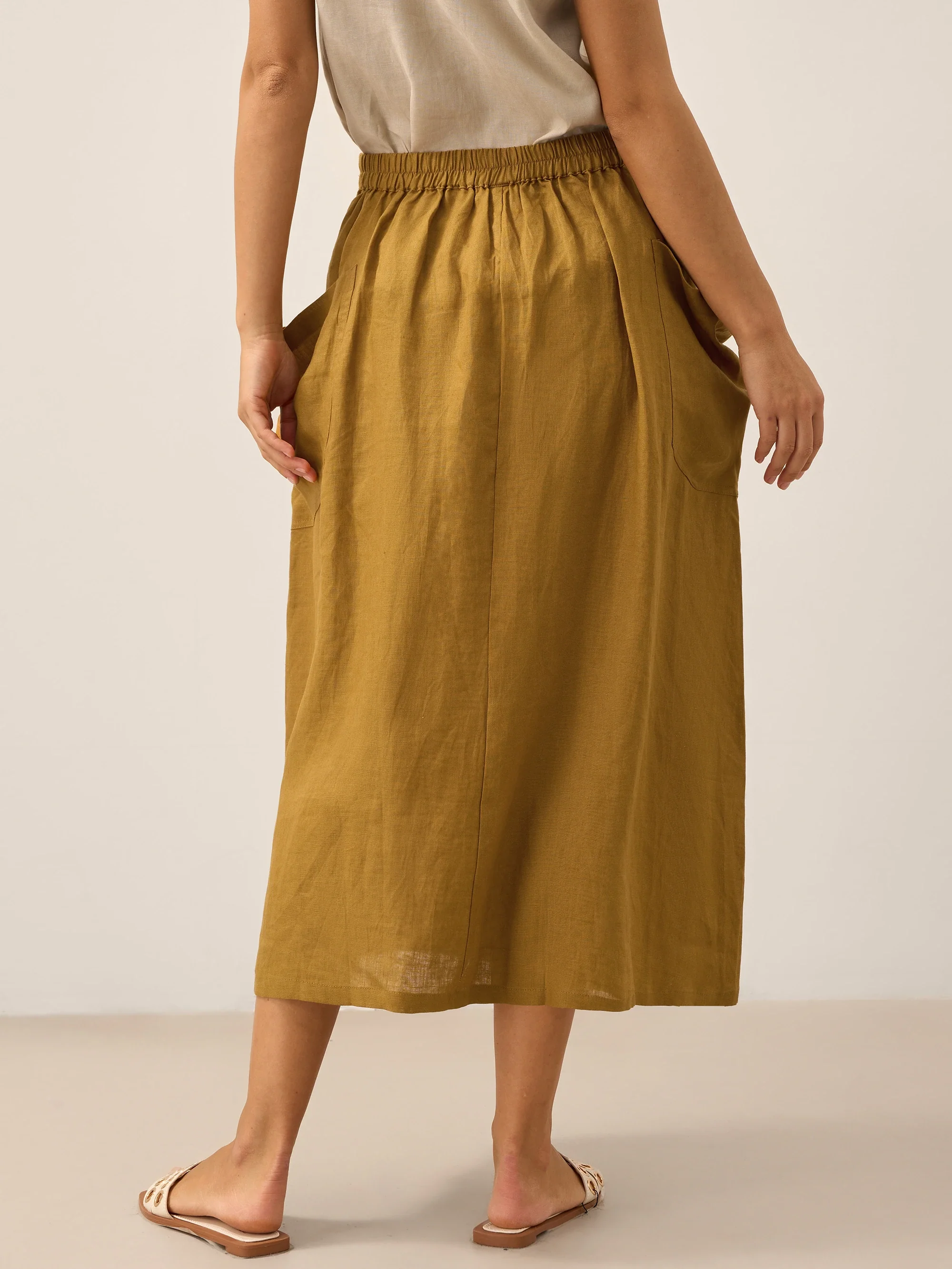 Linen Checked Elastic Waist Skirt MARINA - Image 21