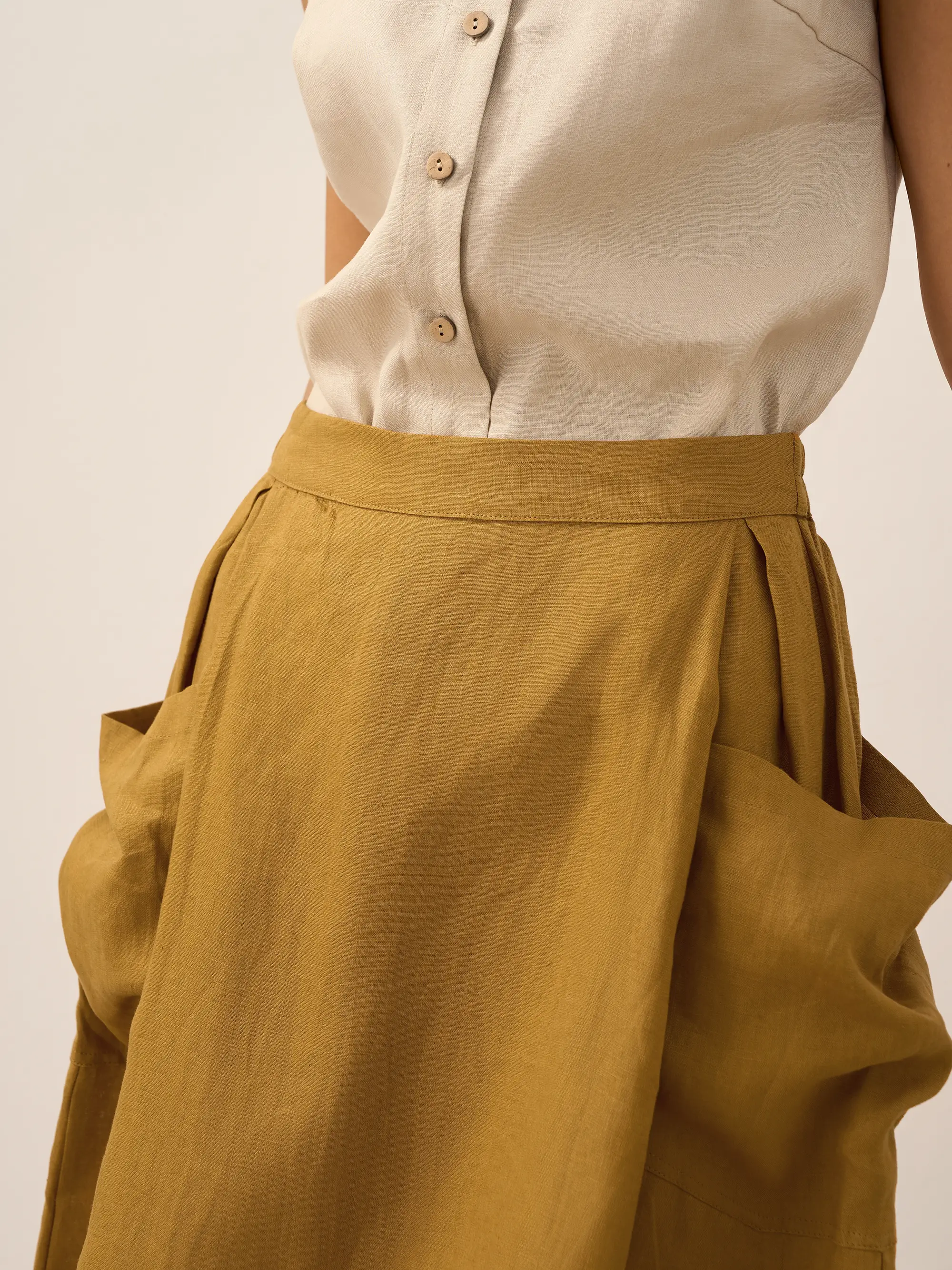 Linen Checked Elastic Waist Skirt MARINA - Image 24