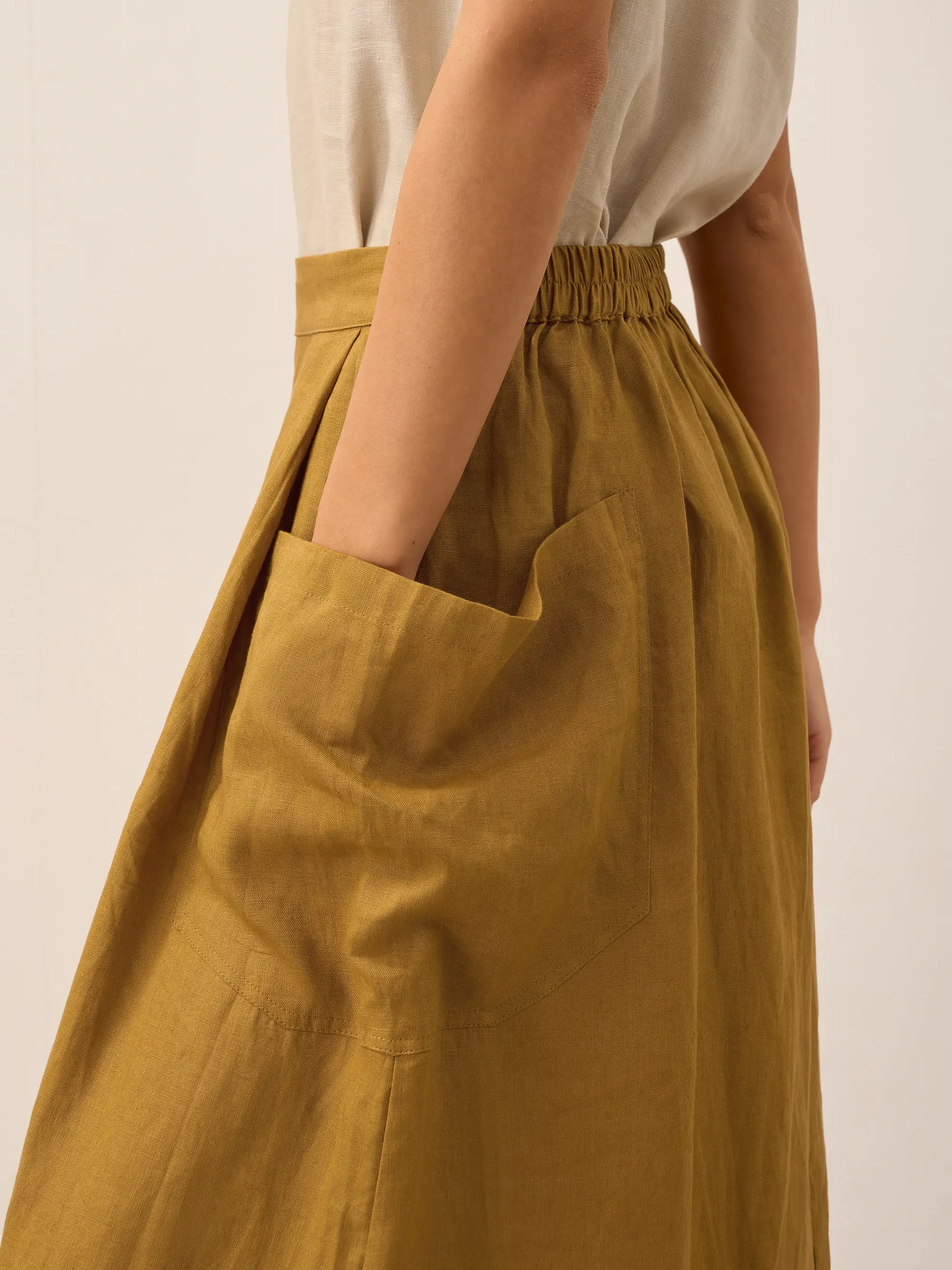 Linen Checked Elastic Waist Skirt MARINA - Image 25
