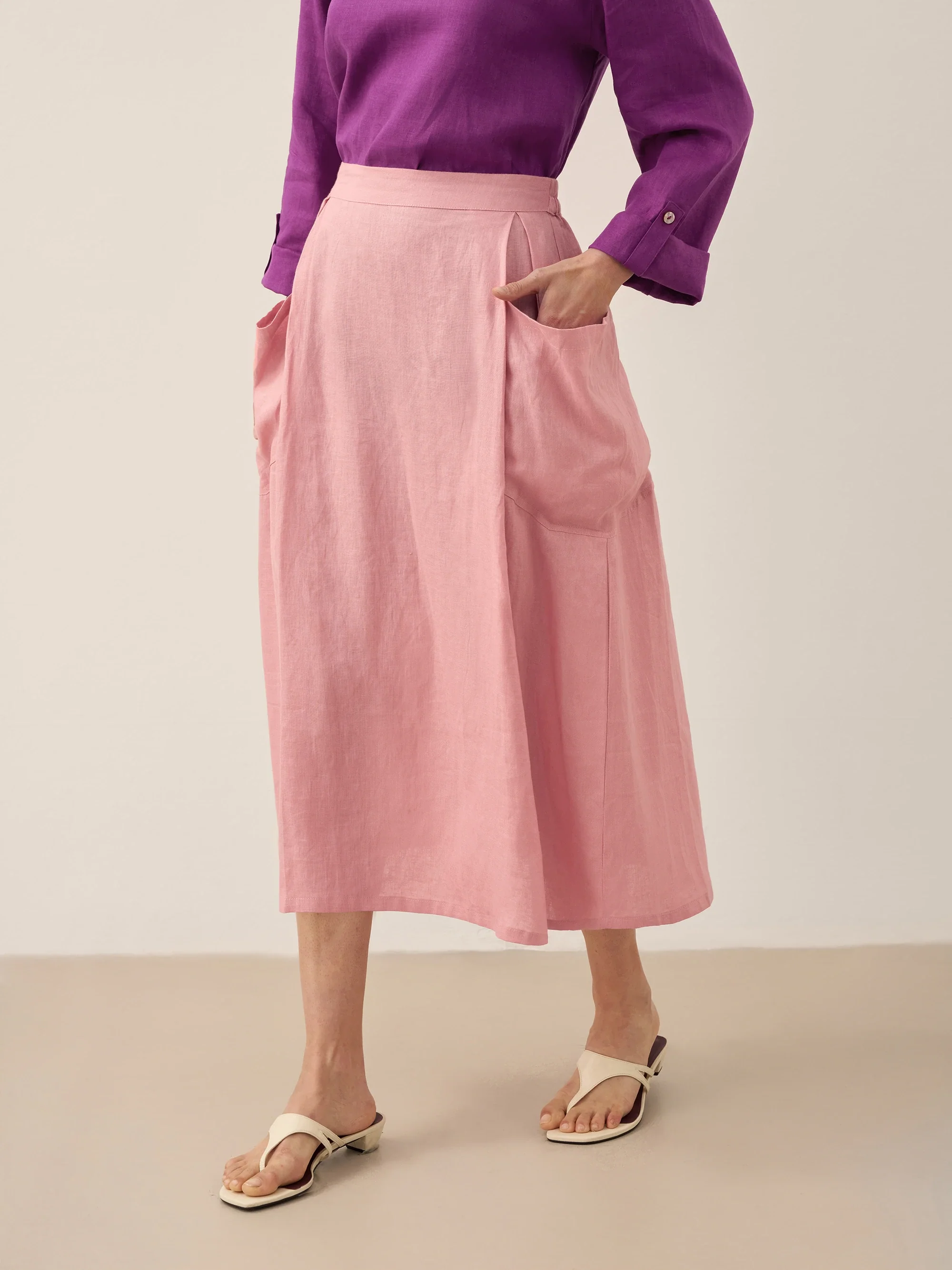 100% Linen Elastic Waist Skirt MARINA - Image 9