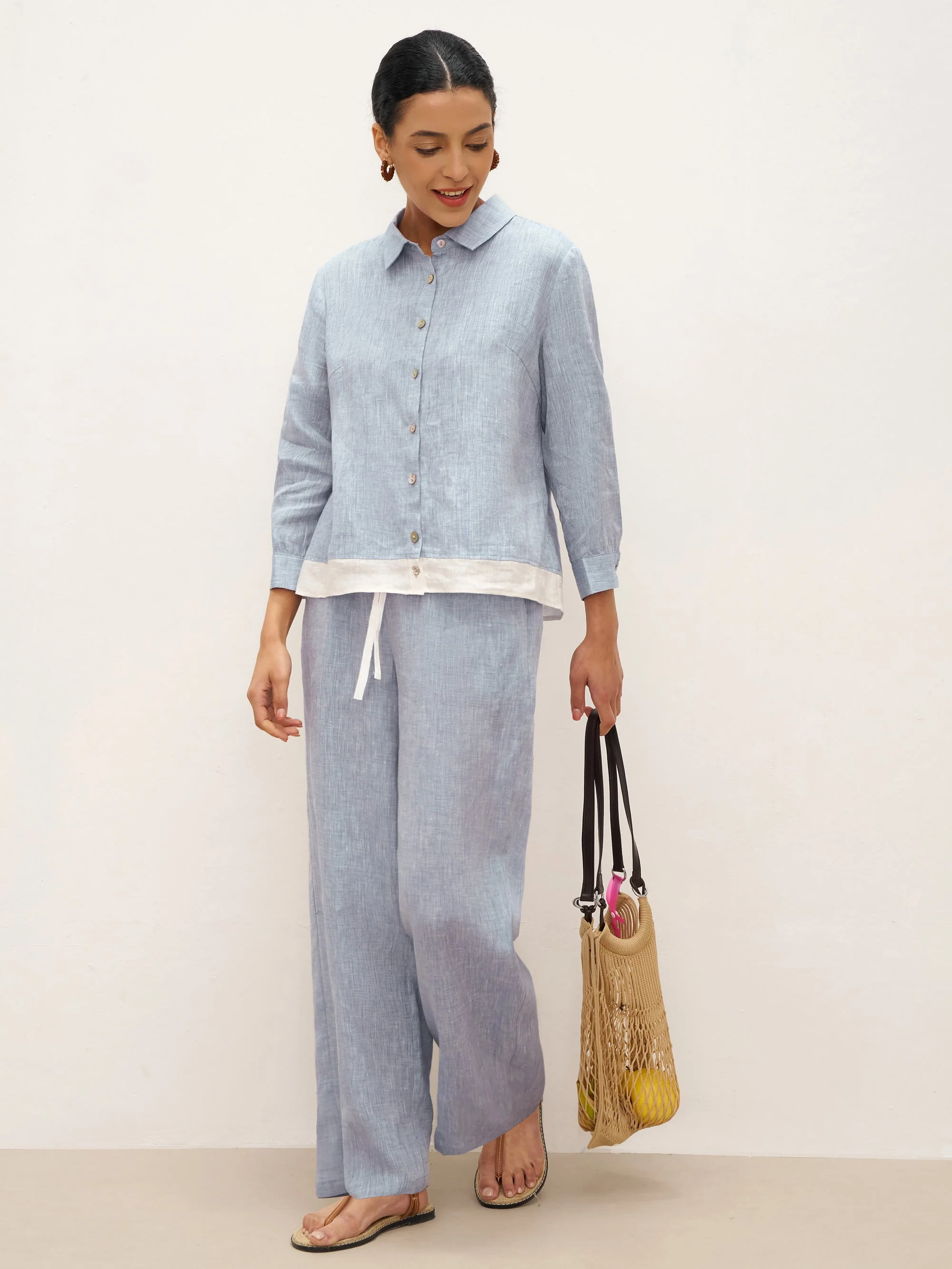 100% Linen Elastic Waist Straight-Leg Trousers JOURDAN - Image 10