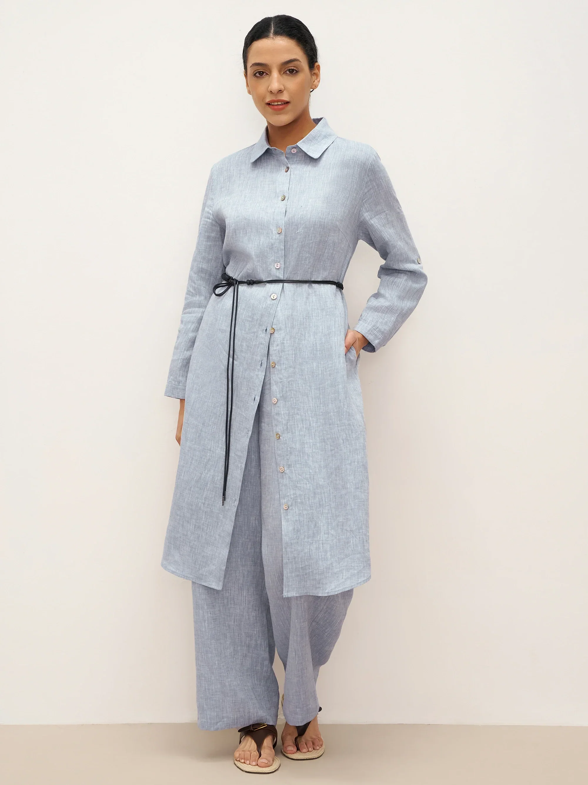 100% Linen Elastic Waist Straight-Leg Trousers JOURDAN - Image 11