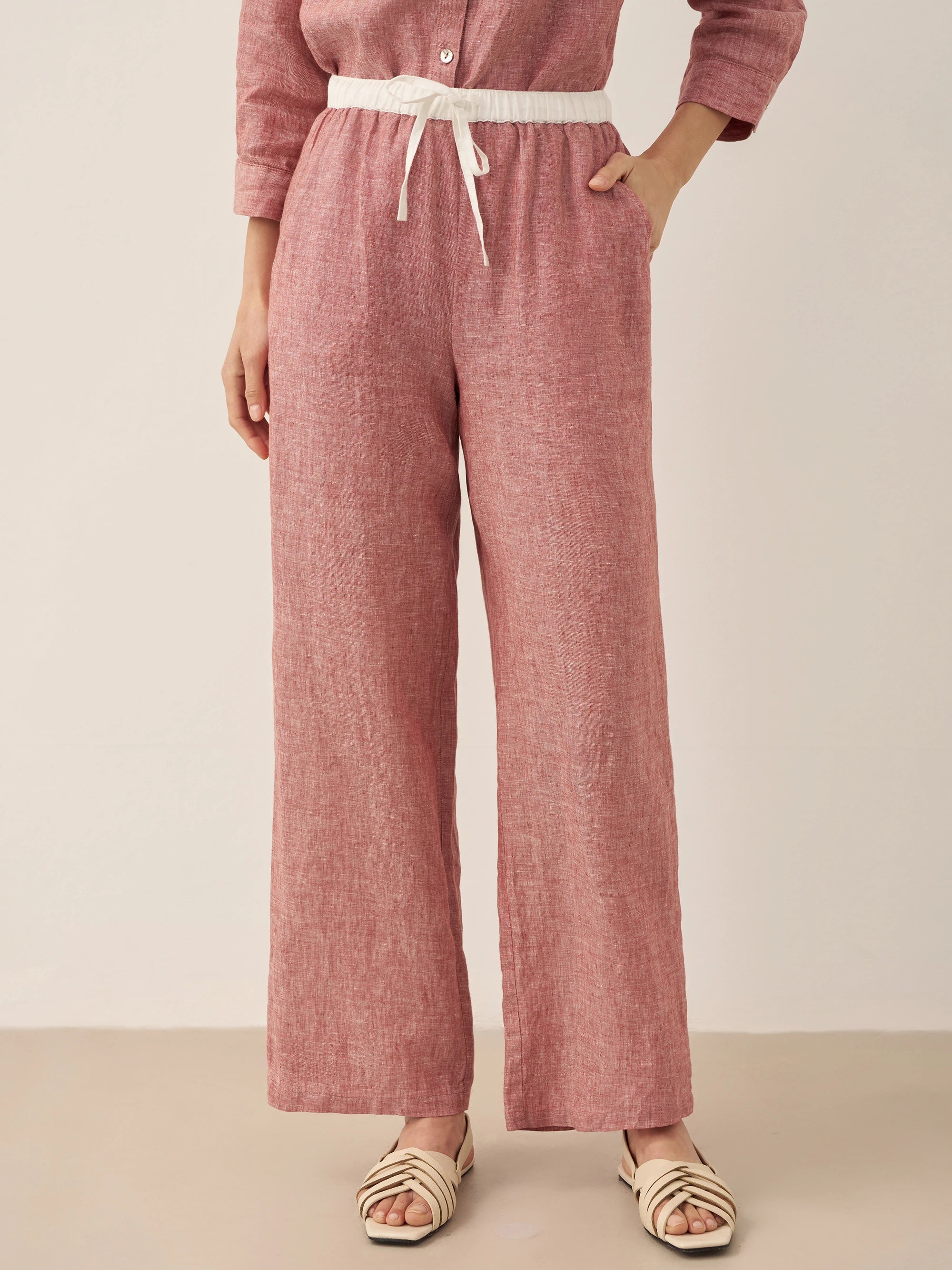 100% Linen Elastic Waist Straight-Leg Trousers JOURDAN - Image 14