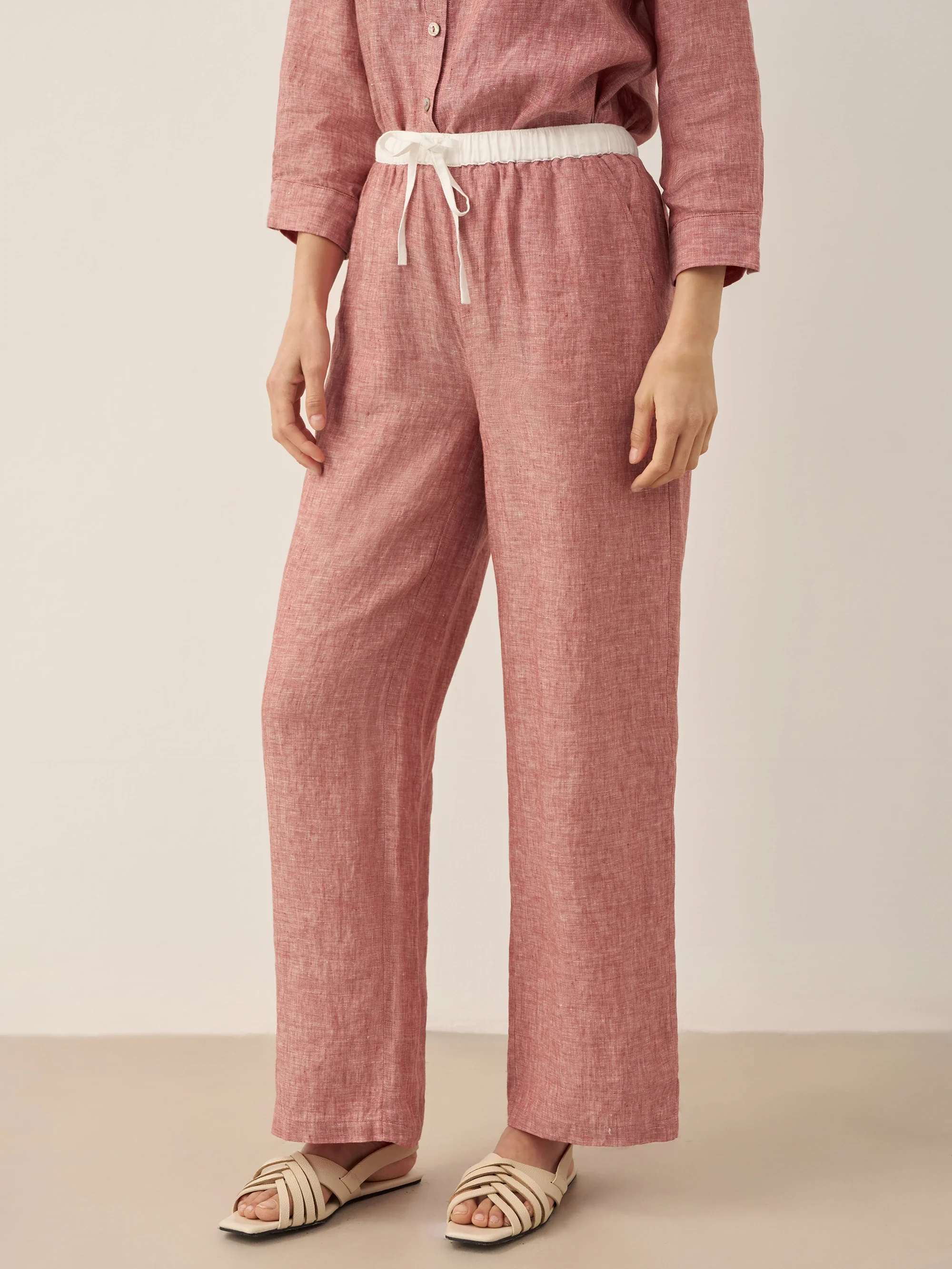 100% Linen Elastic Waist Straight-Leg Trousers JOURDAN - Image 15