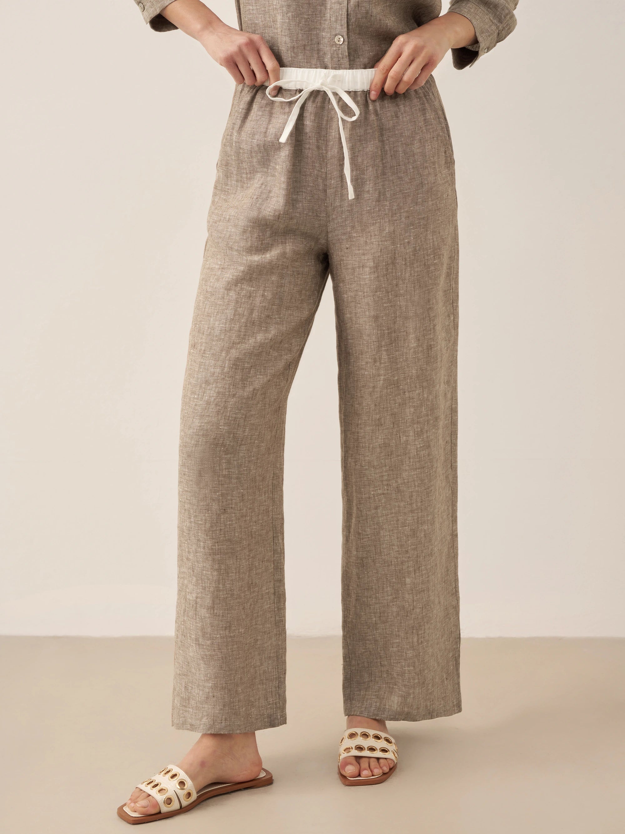 100% Linen Elastic Waist Straight-Leg Trousers JOURDAN - Image 21