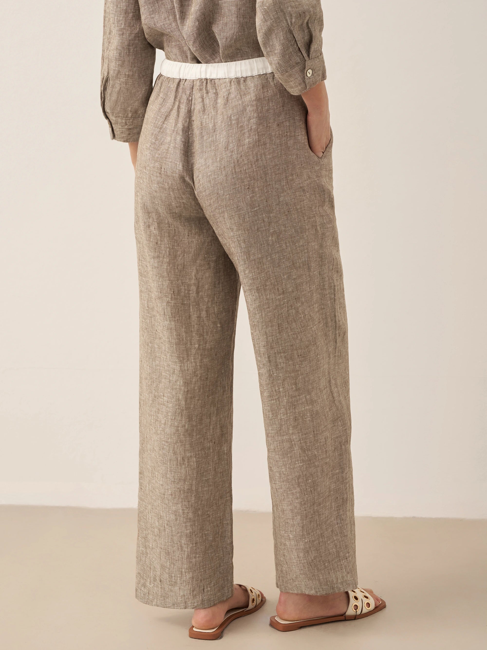 100% Linen Elastic Waist Straight-Leg Trousers JOURDAN - Image 22