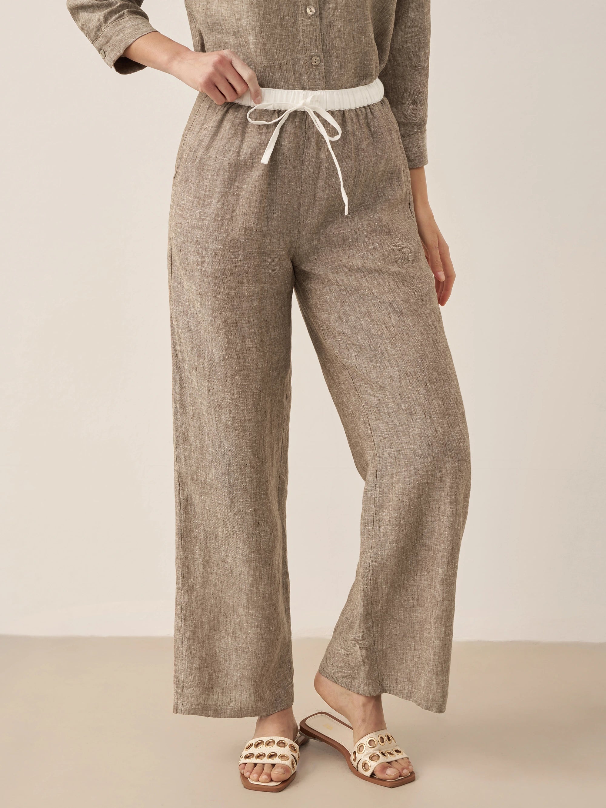 100% Linen Elastic Waist Straight-Leg Trousers JOURDAN - Image 23