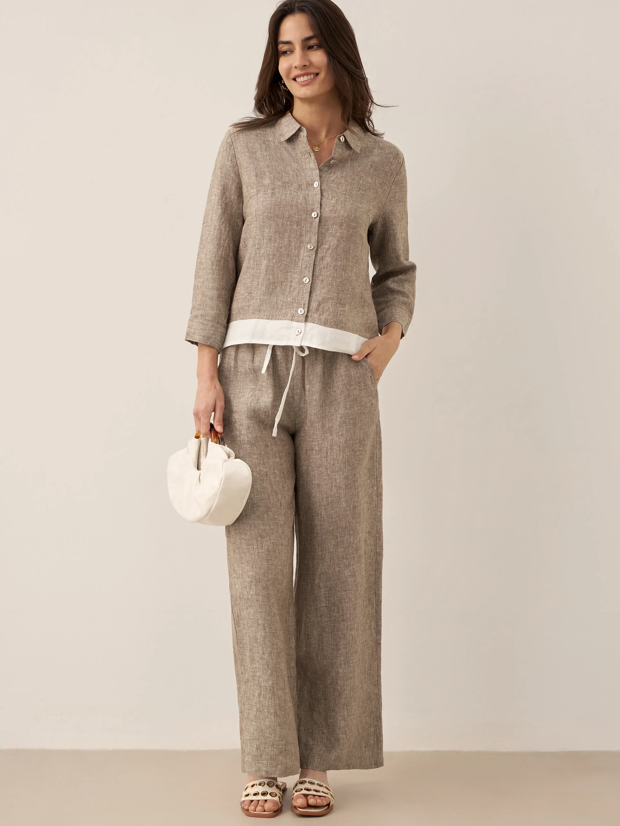 100% Linen Elastic Waist Straight-Leg Trousers JOURDAN - Image 24