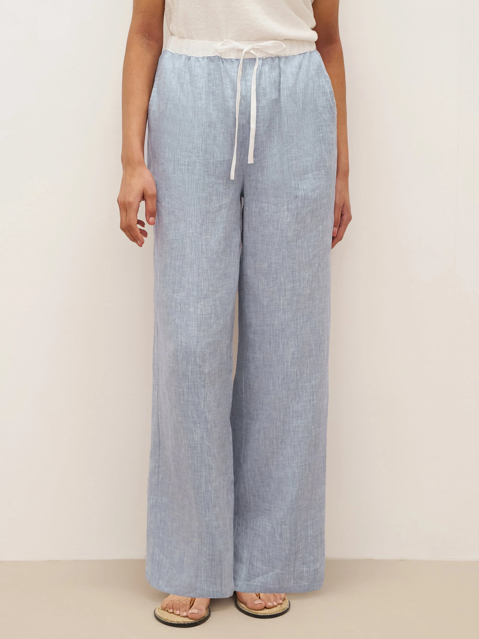 100% Linen Elastic Waist Straight-Leg Trousers JOURDAN - Image 4