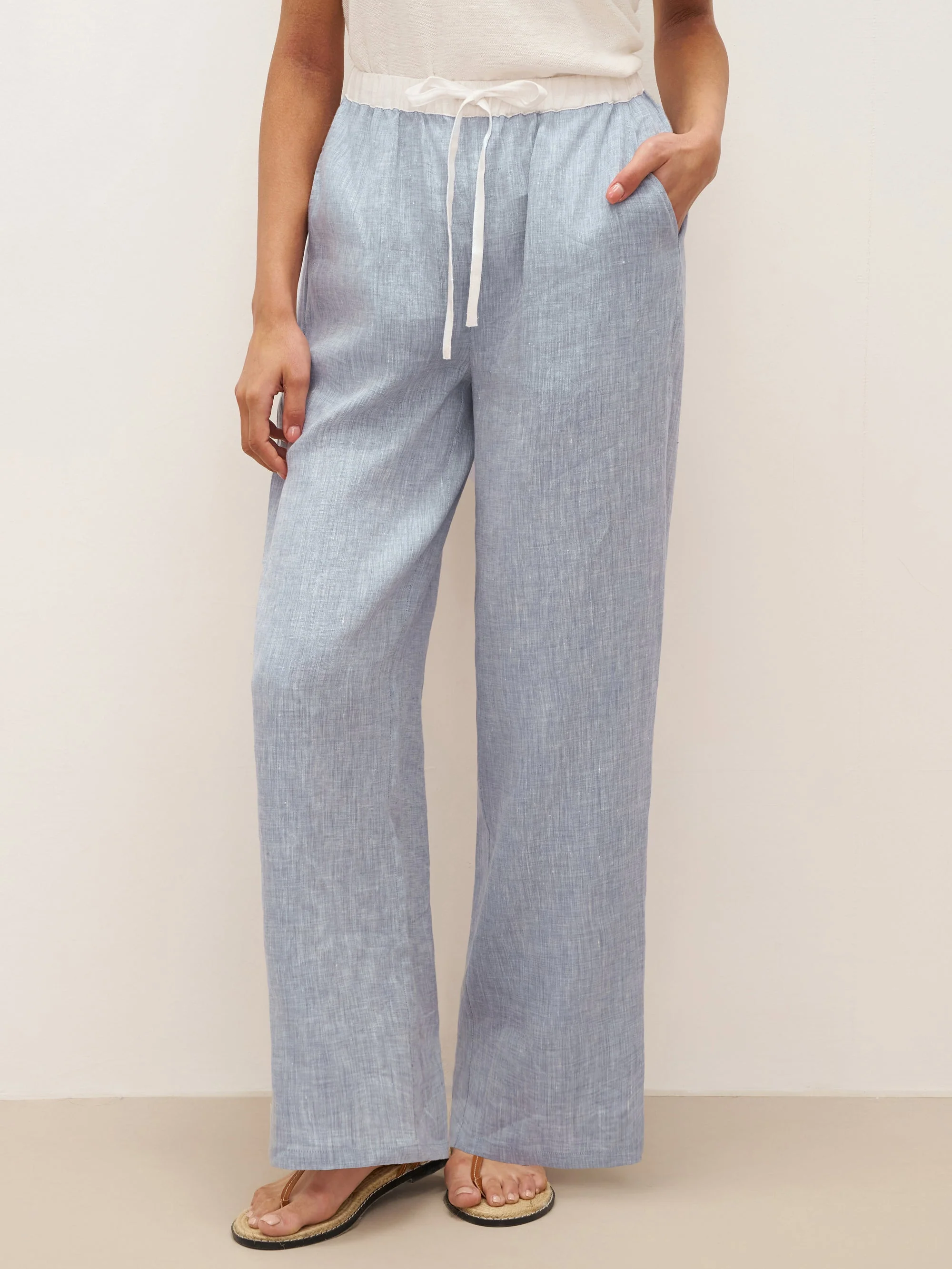 100% Linen Elastic Waist Straight-Leg Trousers JOURDAN - Image 6