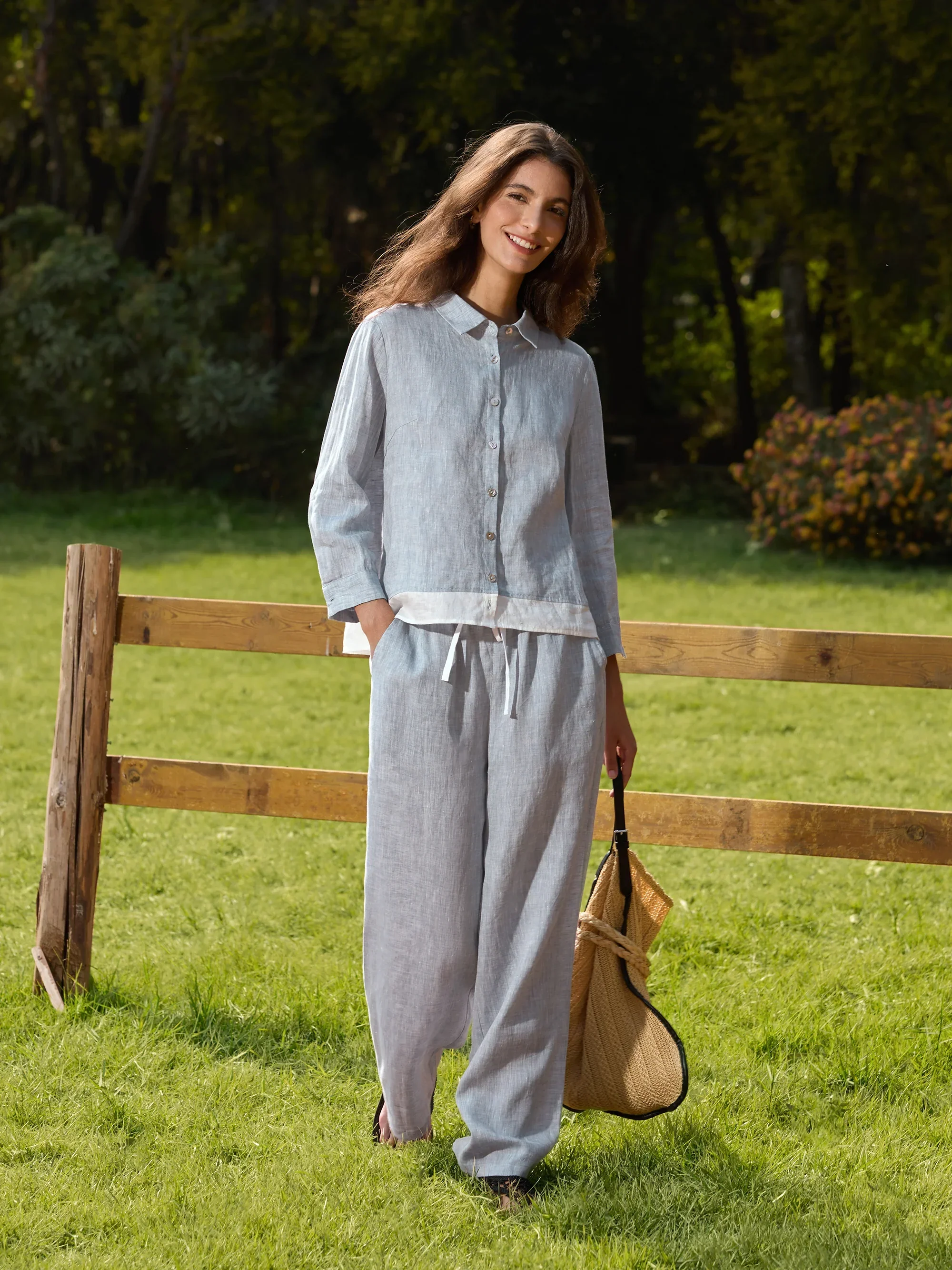 100% Linen Elastic Waist Straight-Leg Trousers JOURDAN - Image 7