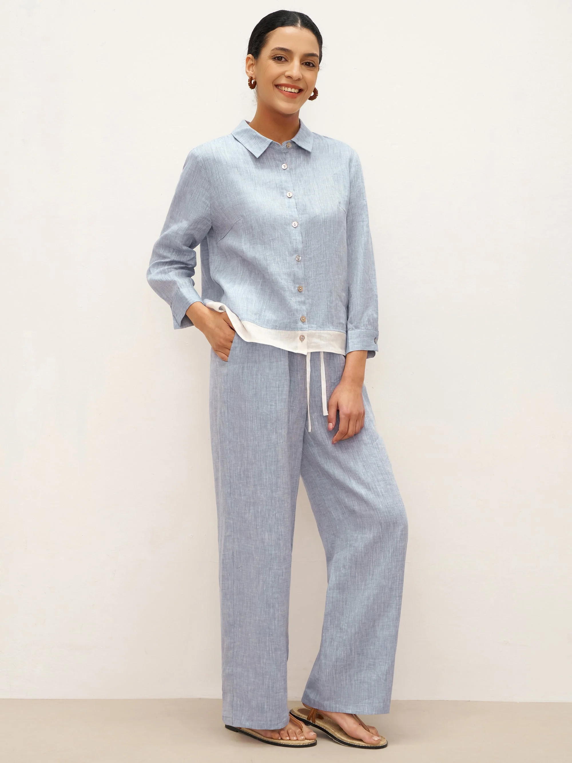 100% Linen Elastic Waist Straight-Leg Trousers JOURDAN - Image 9