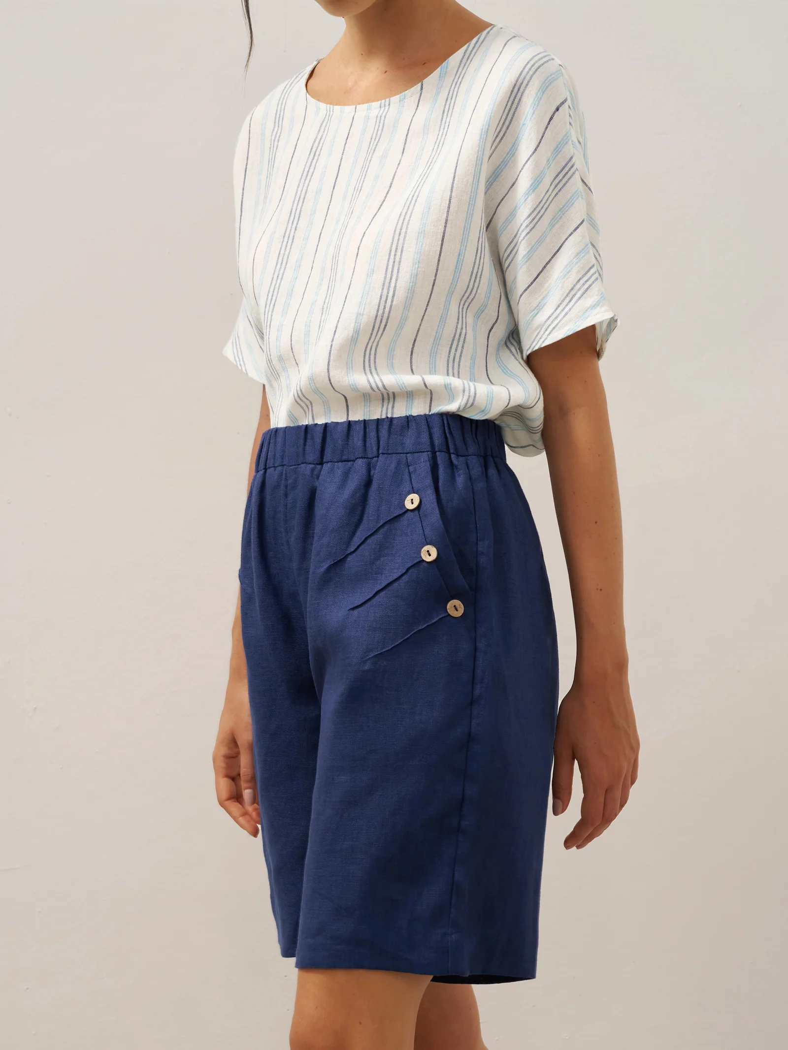 100% Linen Elastic Waistband Capri Pants ANNA - Image 6