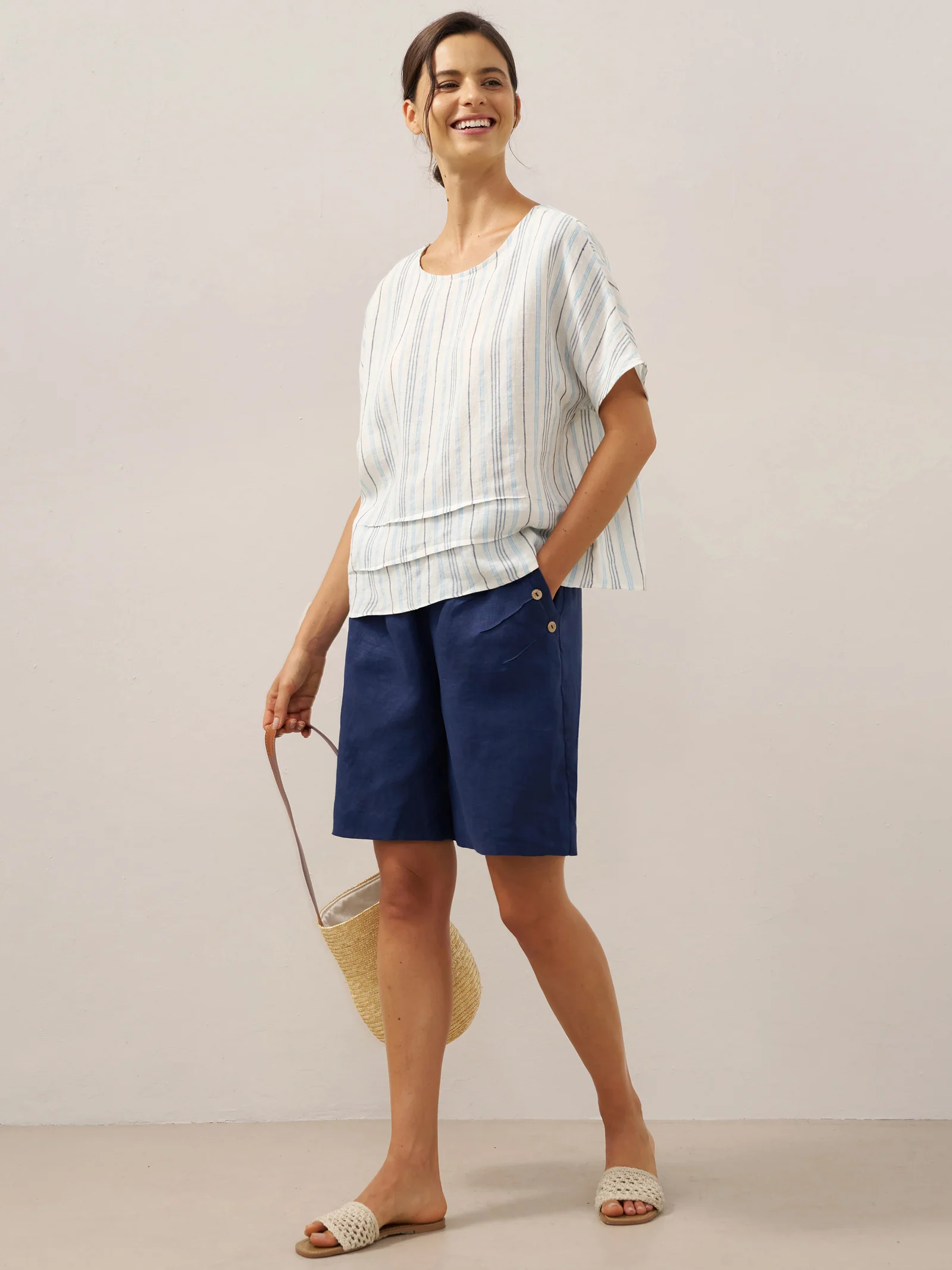 100% Linen Elastic Waistband Capri Pants ANNA - Image 8