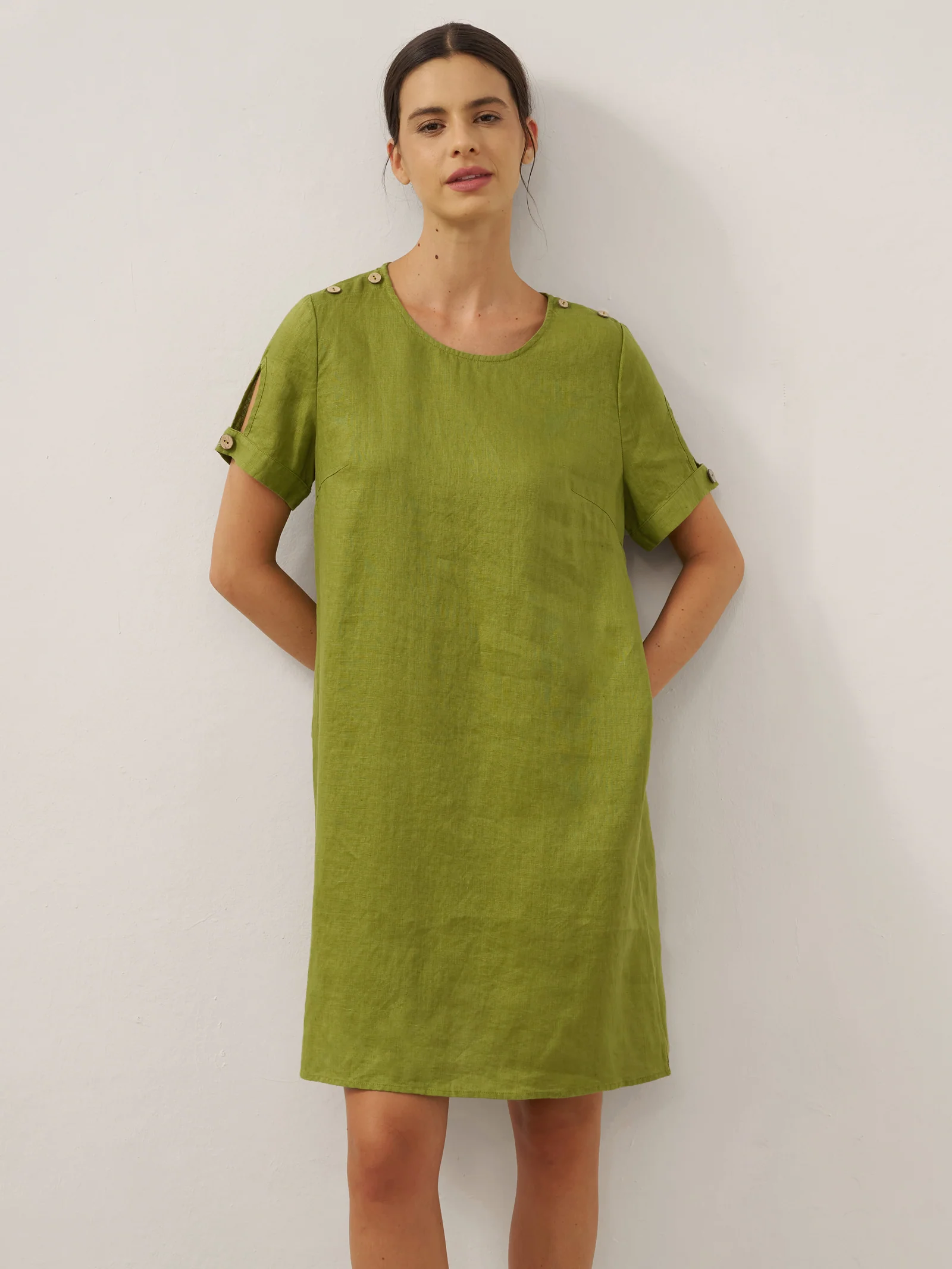 100% Linen Eyelet Short Sleeve Mini Dress LIA - Image 3