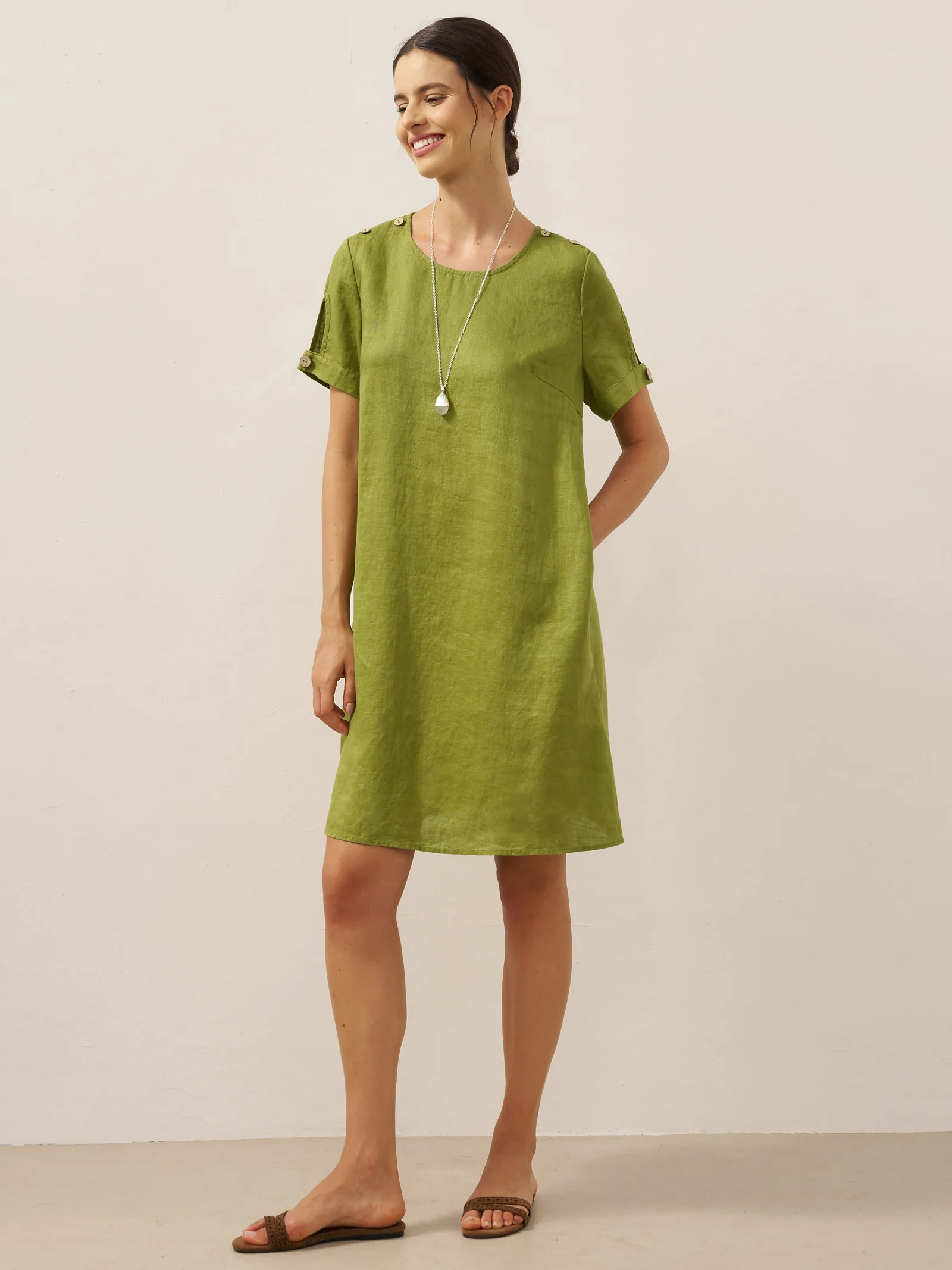100% Linen Eyelet Short Sleeve Mini Dress LIA - Image 6