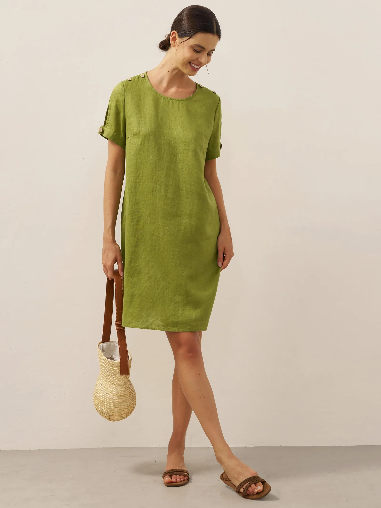 100% Linen Eyelet Short Sleeve Mini Dress LIA - Image 7