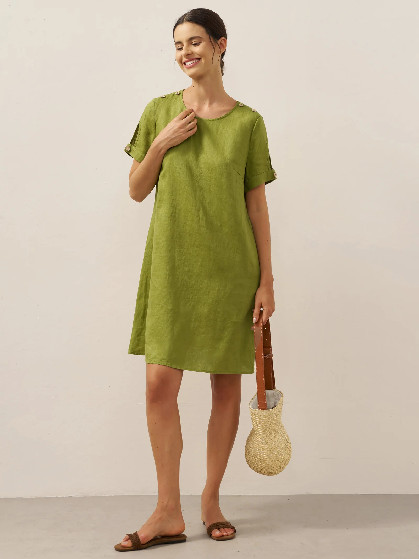 100% Linen Eyelet Short Sleeve Mini Dress LIA - Image 8