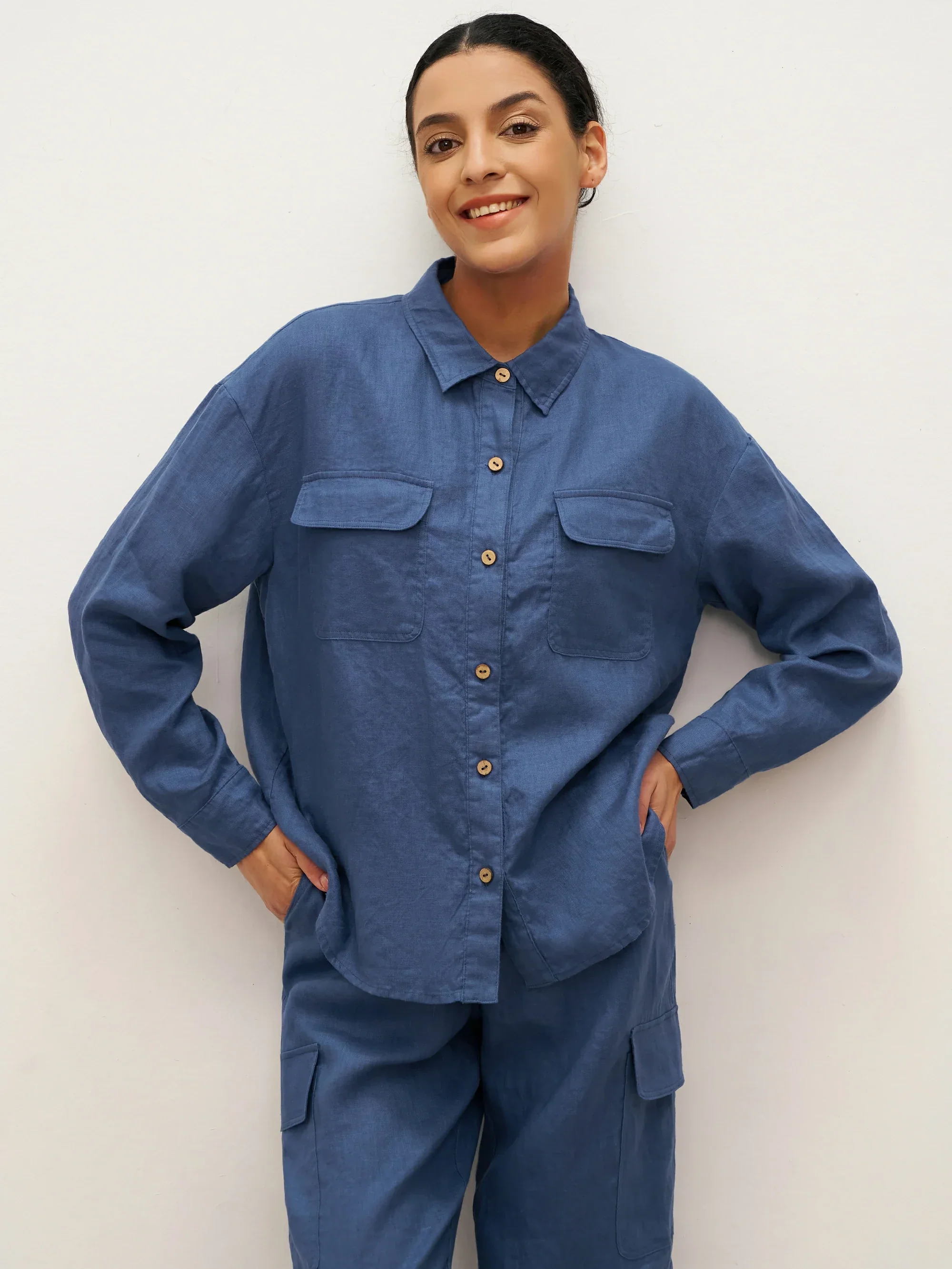 100% Linen Flap-Patch Buttoned Closure Shirt Jacket JANE - Image 10