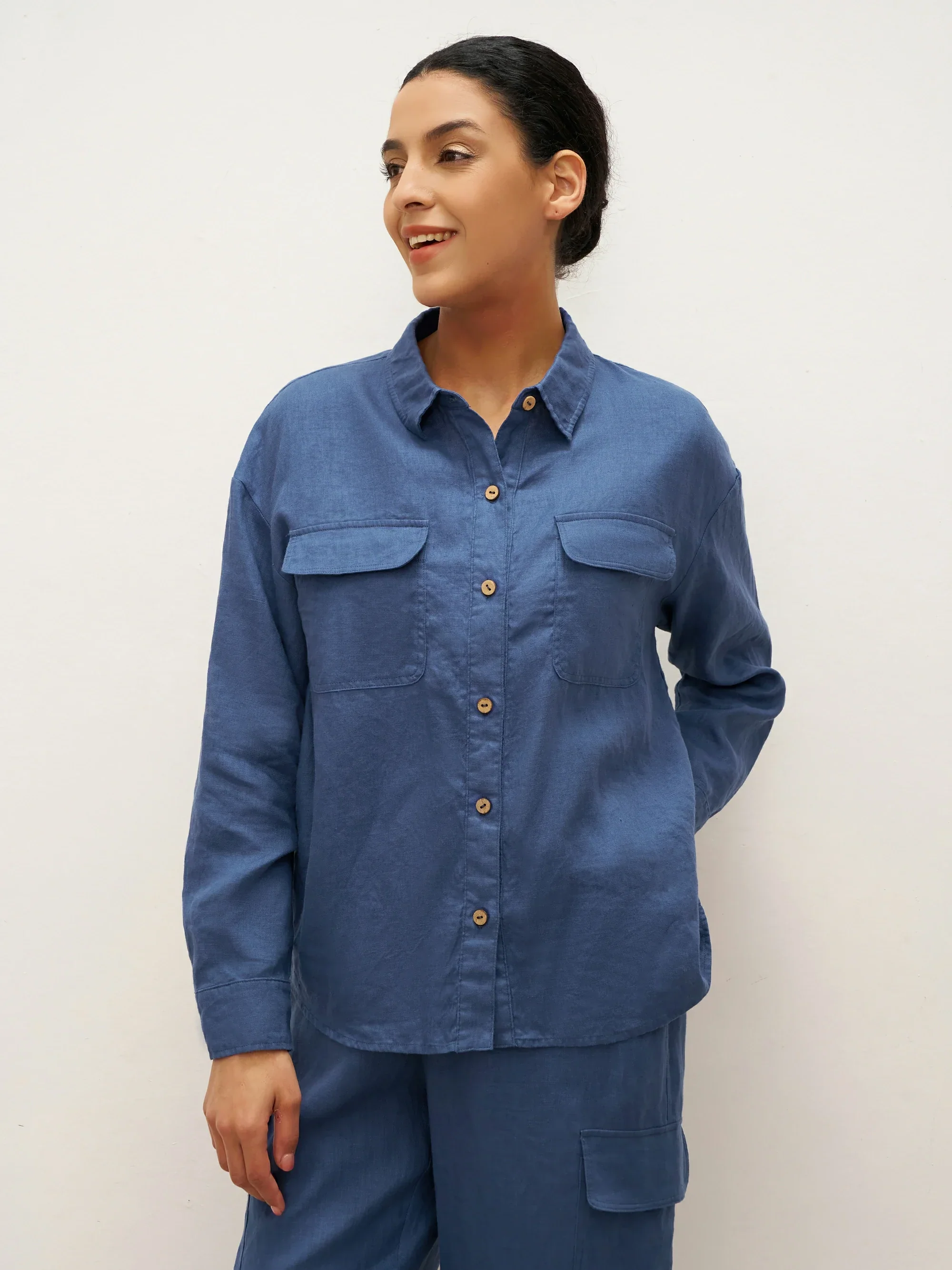 100% Linen Flap-Patch Buttoned Closure Shirt Jacket JANE - Image 11