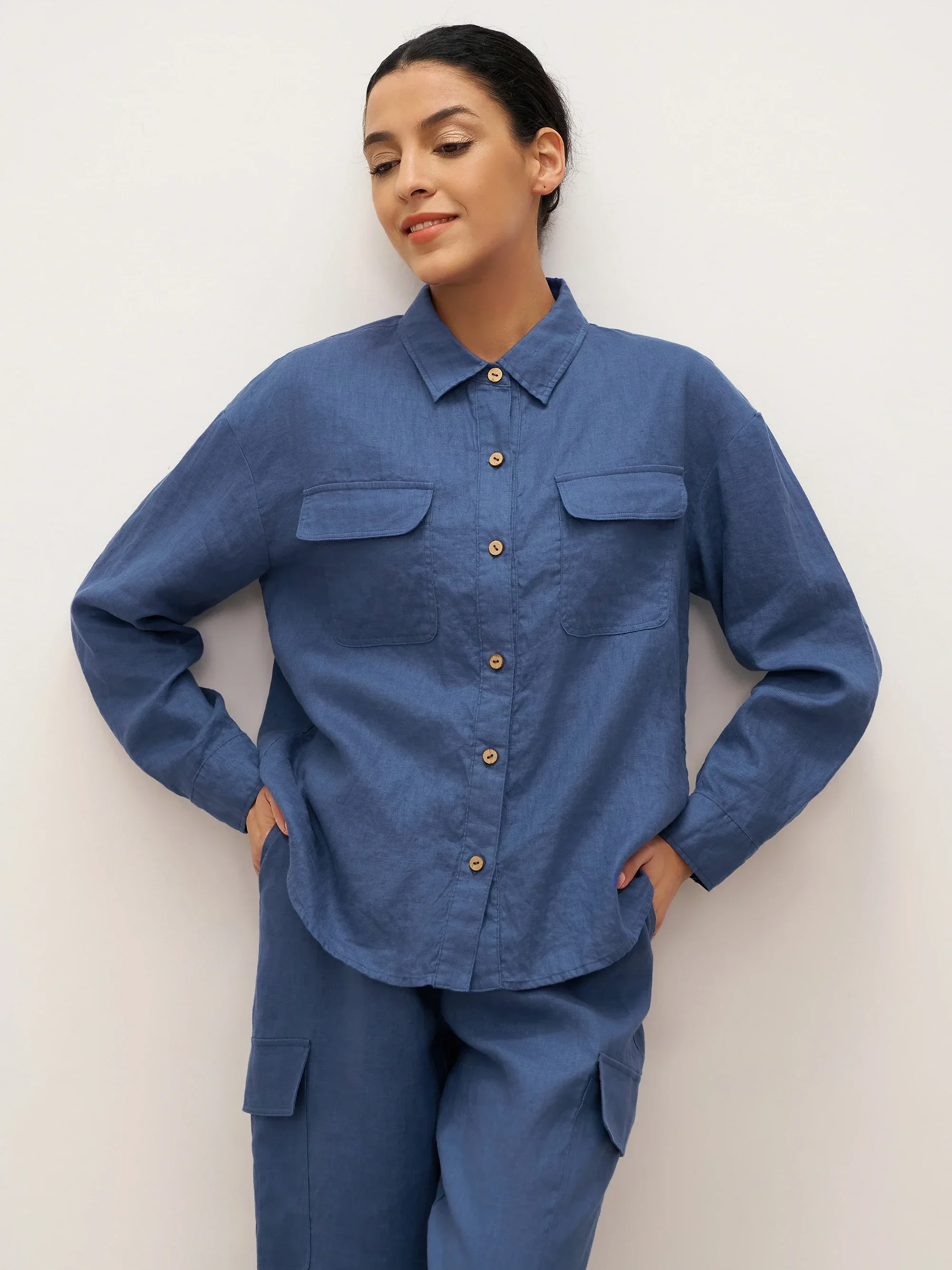100% Linen Flap-Patch Buttoned Closure Shirt Jacket JANE - Image 3