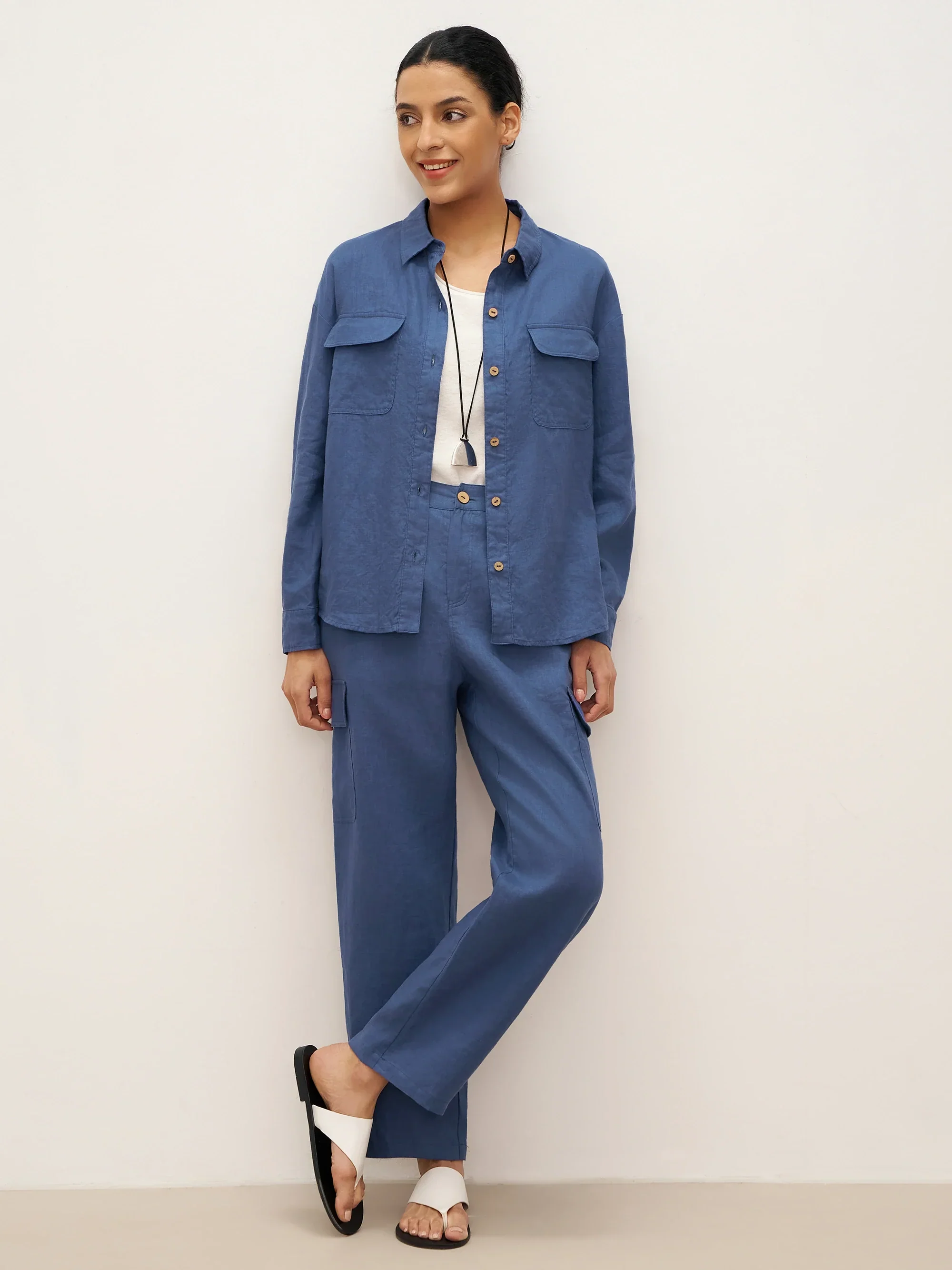 100% Linen Flap-Patch Buttoned Closure Shirt Jacket JANE - Image 4