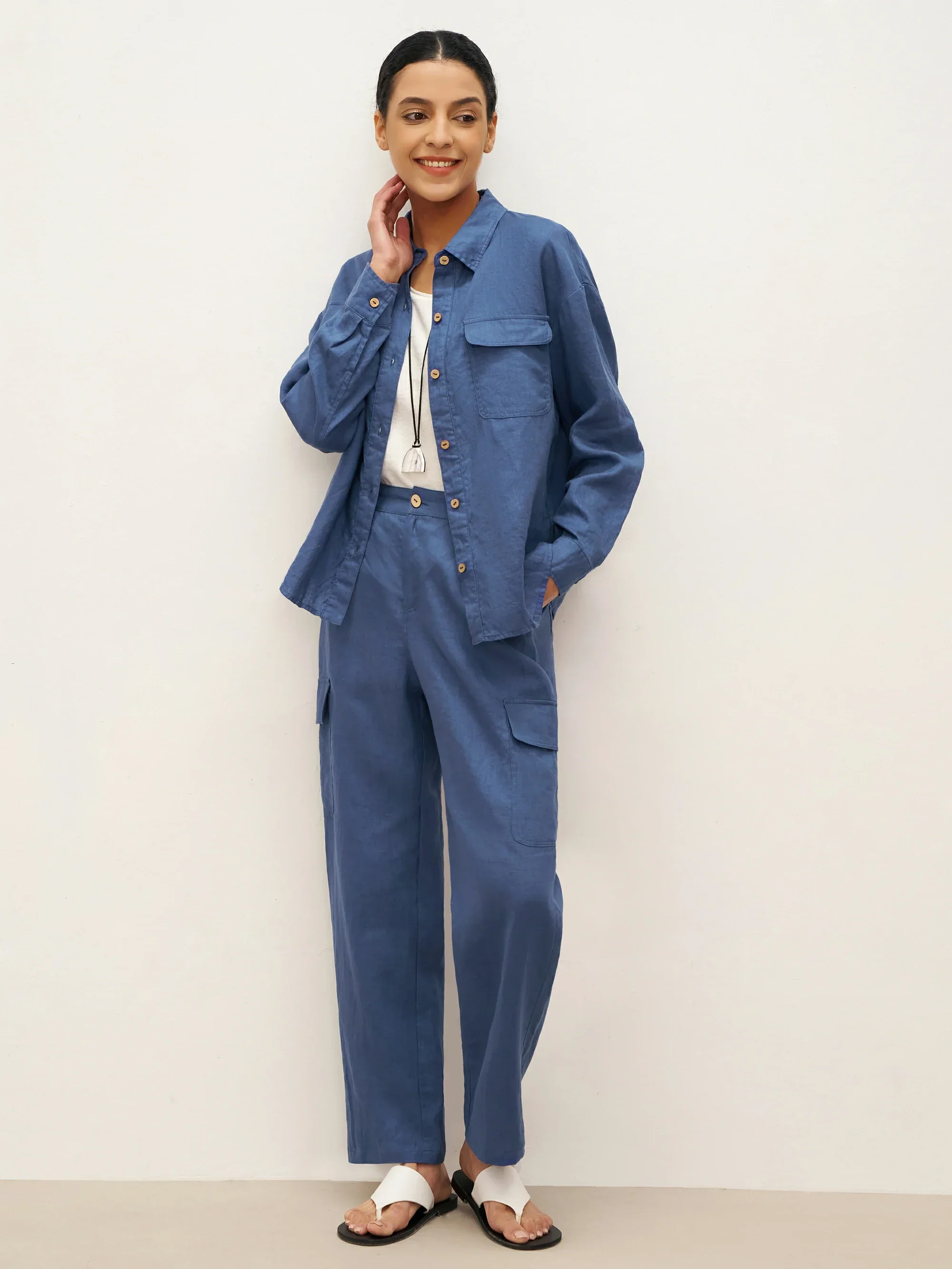 100% Linen Flap-Patch Buttoned Closure Shirt Jacket JANE - Image 8