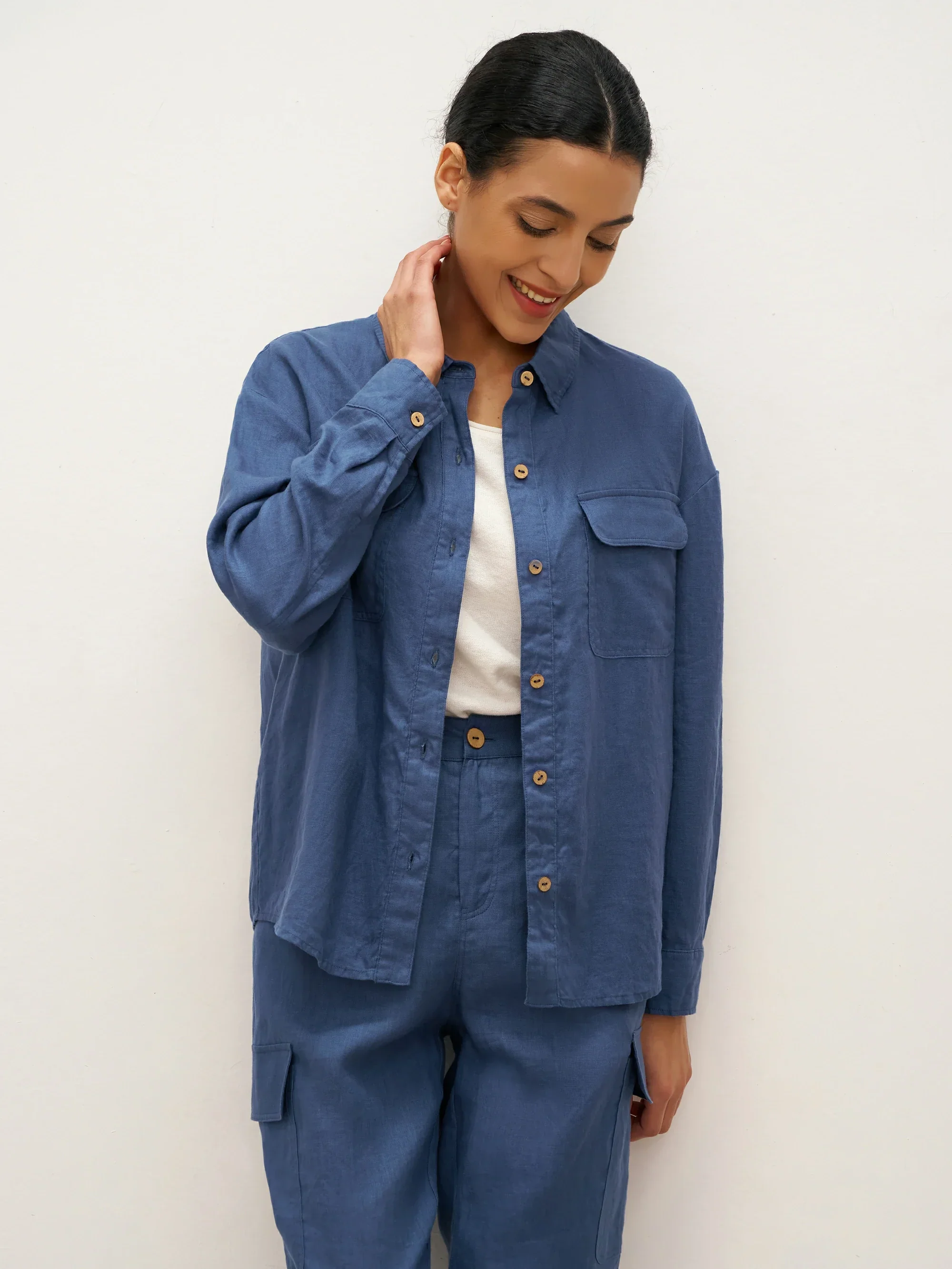 100% Linen Flap-Patch Buttoned Closure Shirt Jacket JANE - Image 9