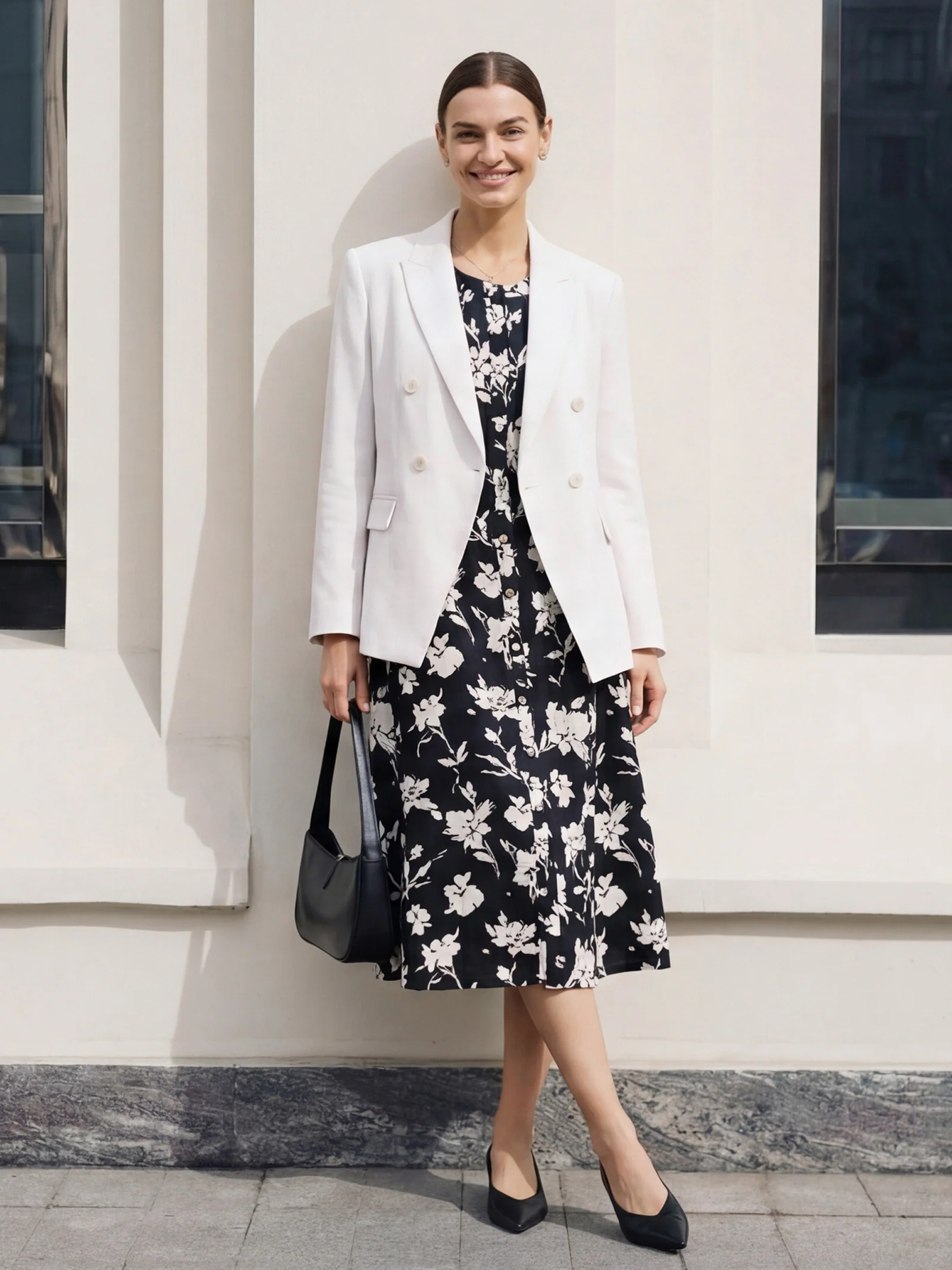 100% Linen Floral Printed Gathered Maxi Dress ELODIE - Image 3