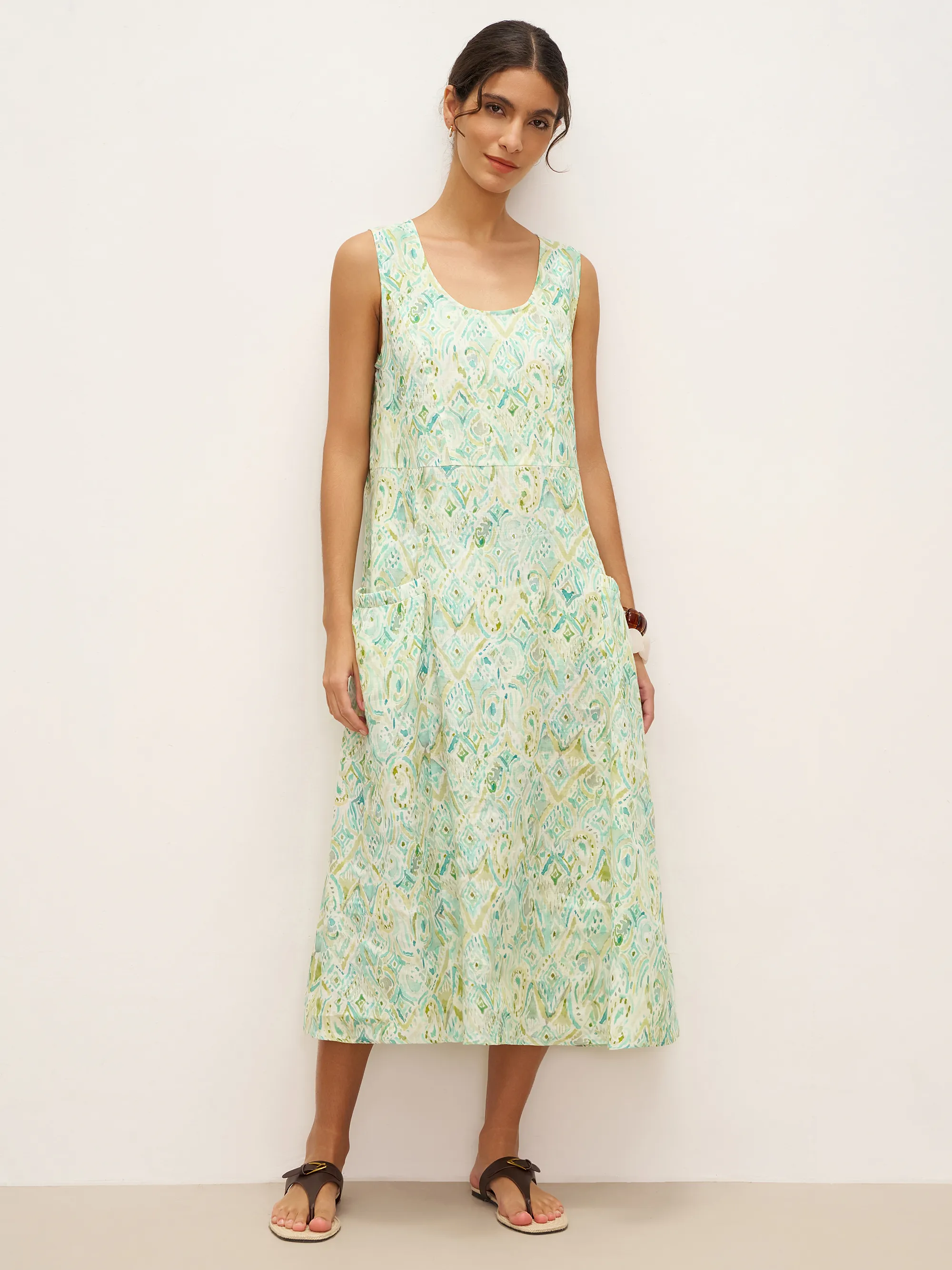 100% Linen Floral Swing Beach Tank Dress LORRAINE