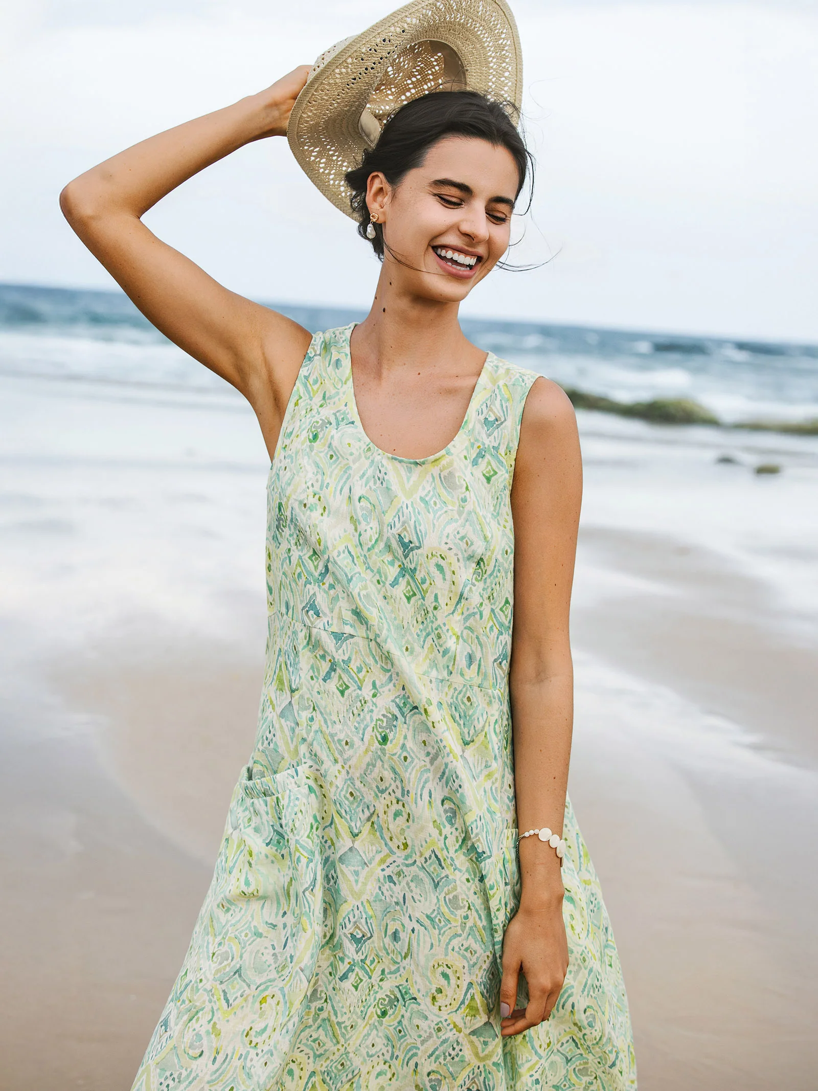 100% Linen Floral Swing Beach Tank Dress LORRAINE - Image 10