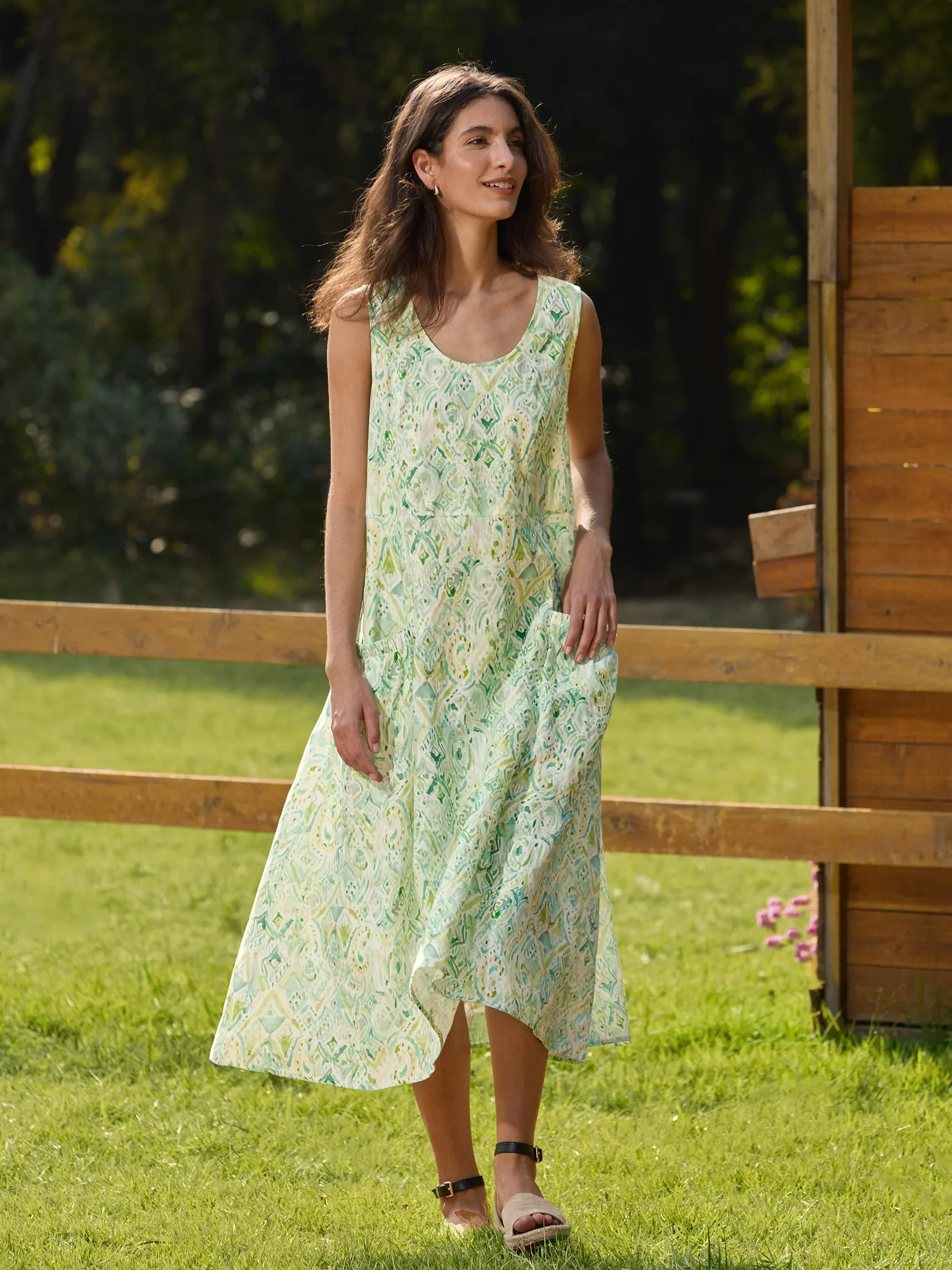 100% Linen Floral Swing Beach Tank Dress LORRAINE - Image 3