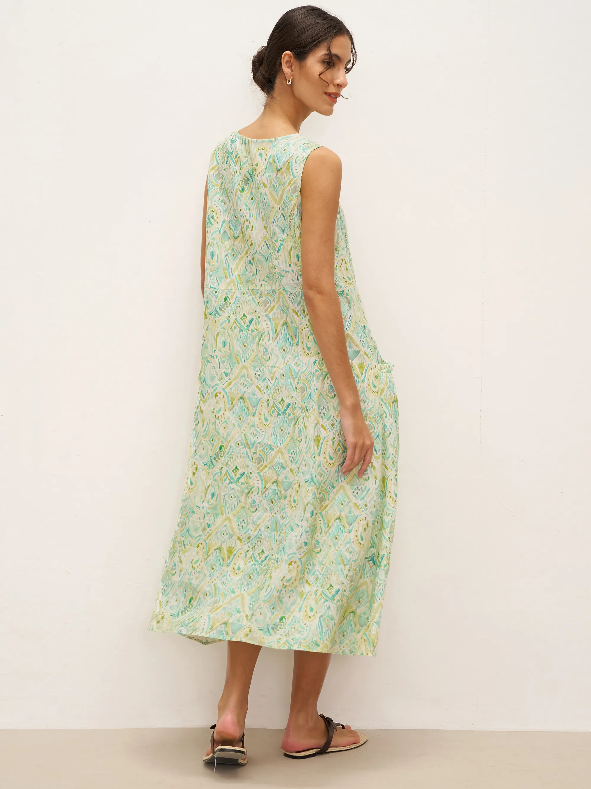 100% Linen Floral Swing Beach Tank Dress LORRAINE - Image 4