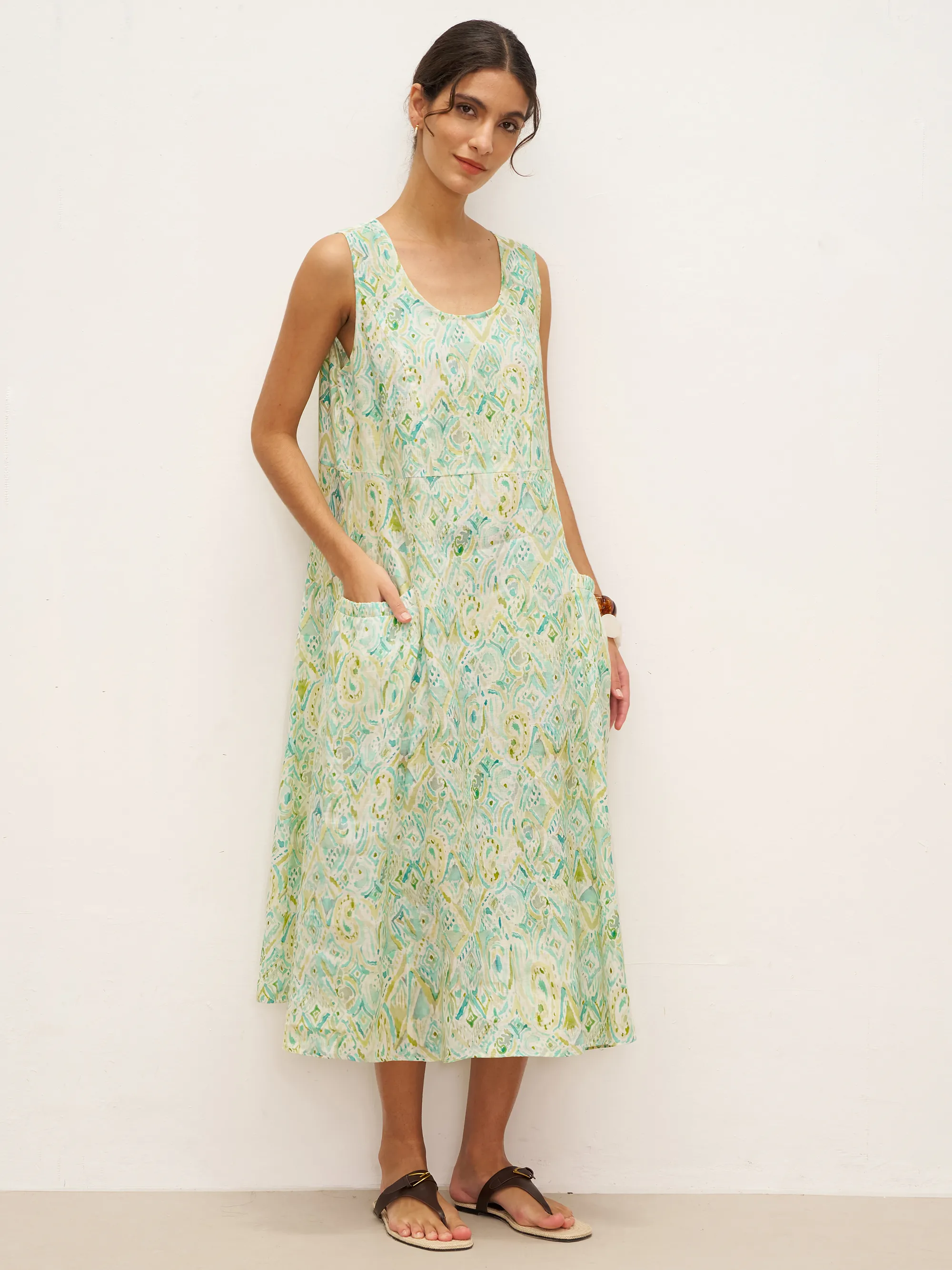 100% Linen Floral Swing Beach Tank Dress LORRAINE - Image 5