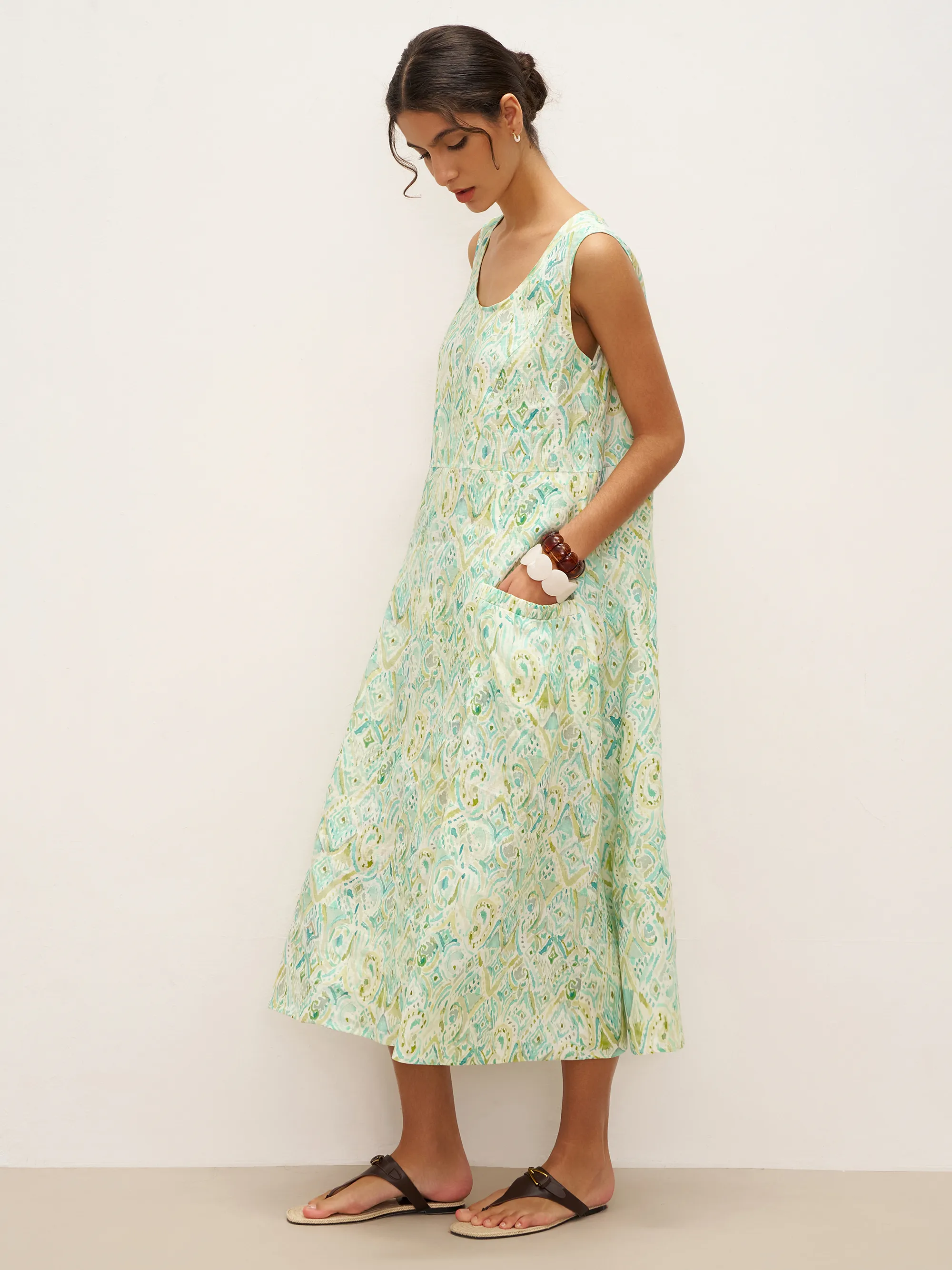 100% Linen Floral Swing Beach Tank Dress LORRAINE - Image 6