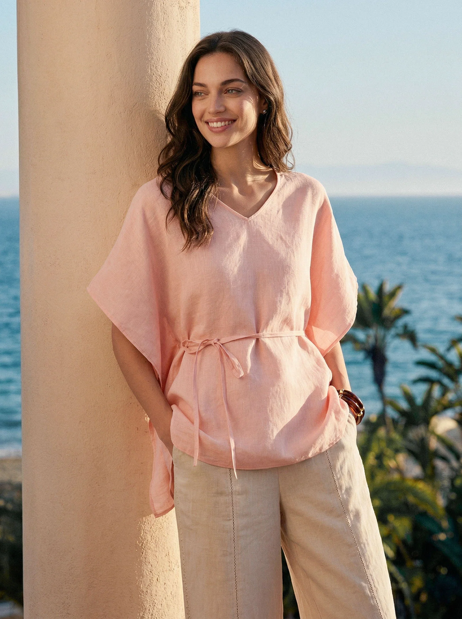100% Linen Flutter-Sleeve V-Neck Top MARA - Image 3