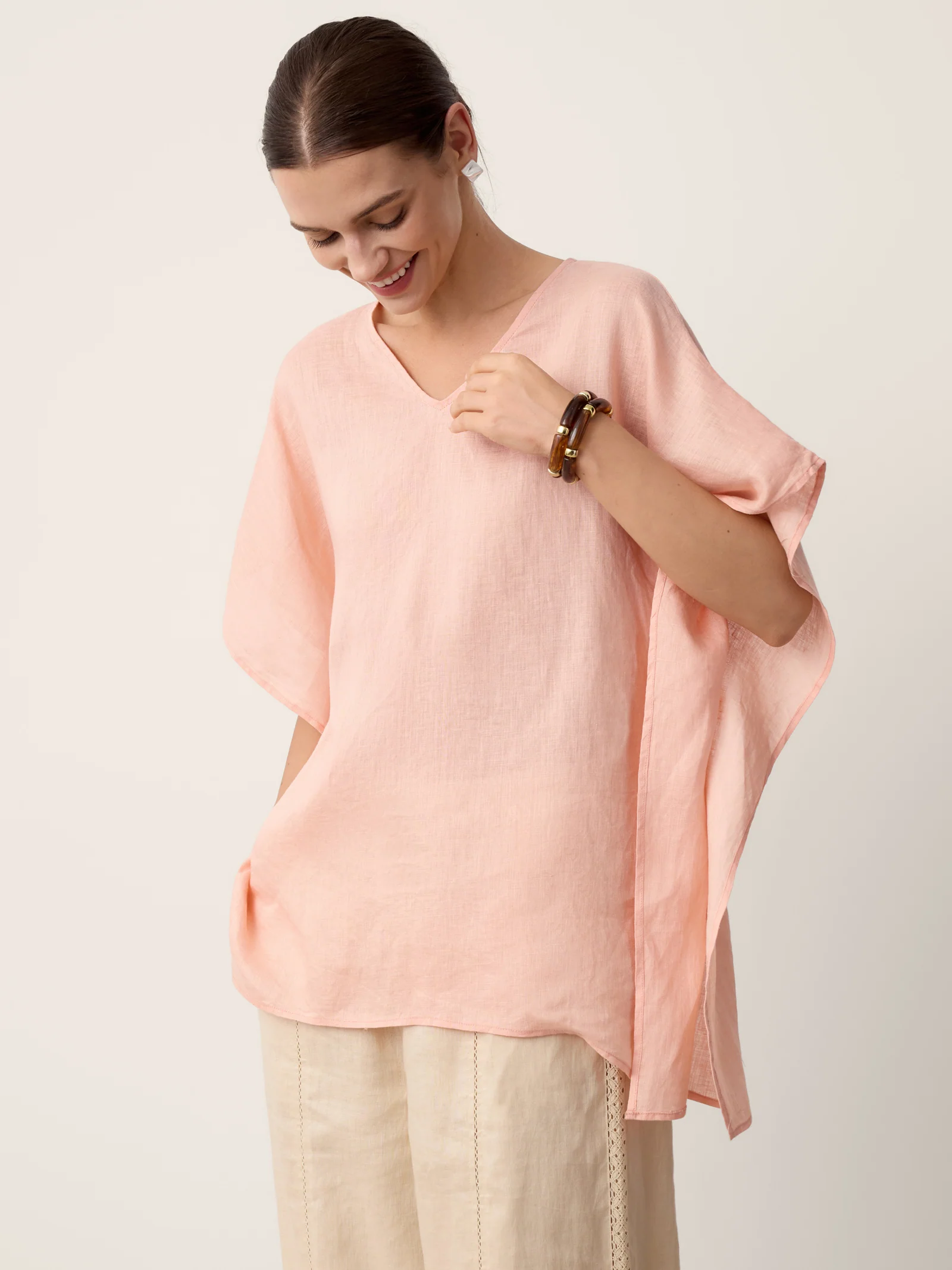 100% Linen Flutter-Sleeve V-Neck Top MARA - Image 6