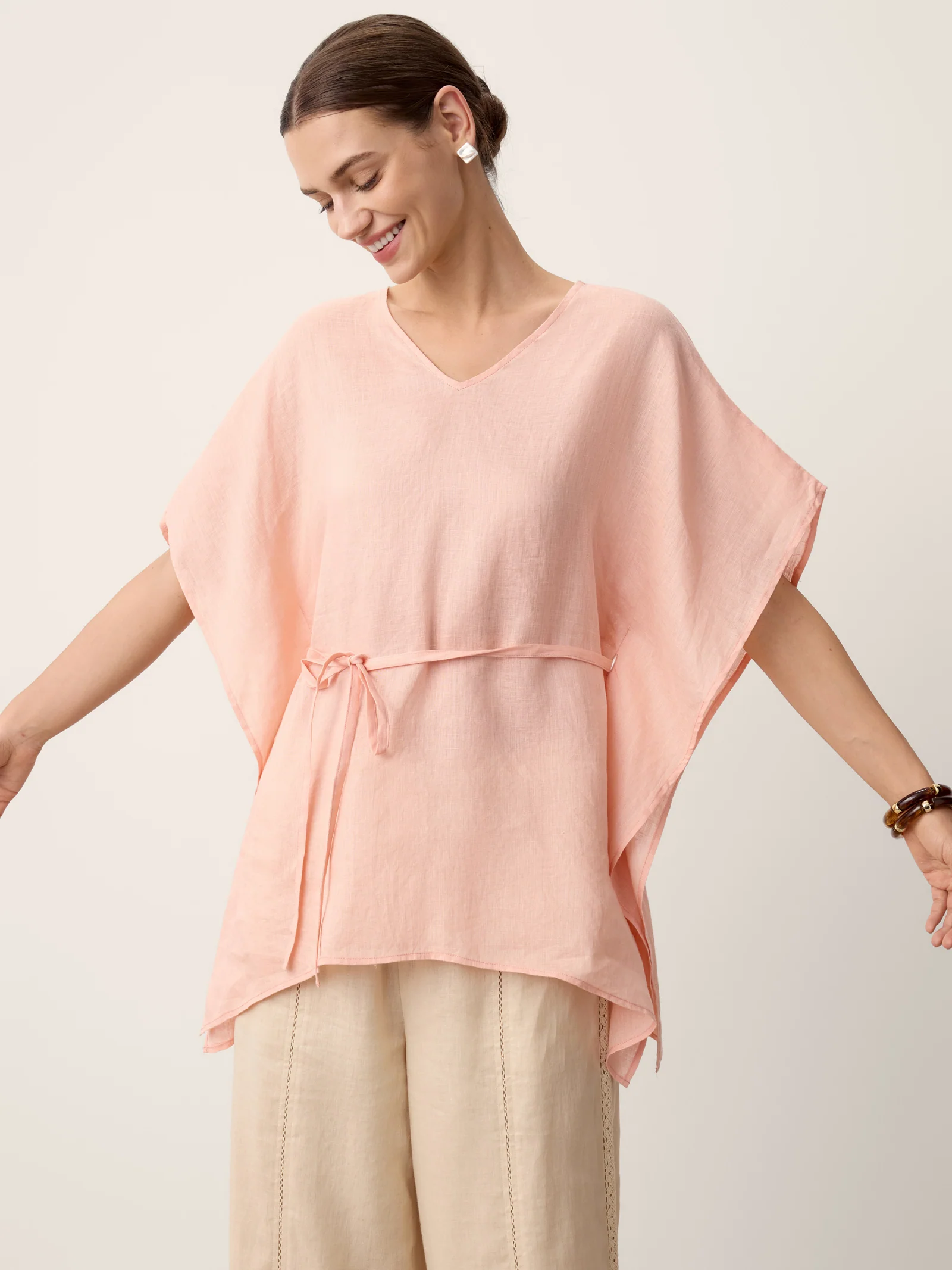 100% Linen Flutter-Sleeve V-Neck Top MARA - Image 9