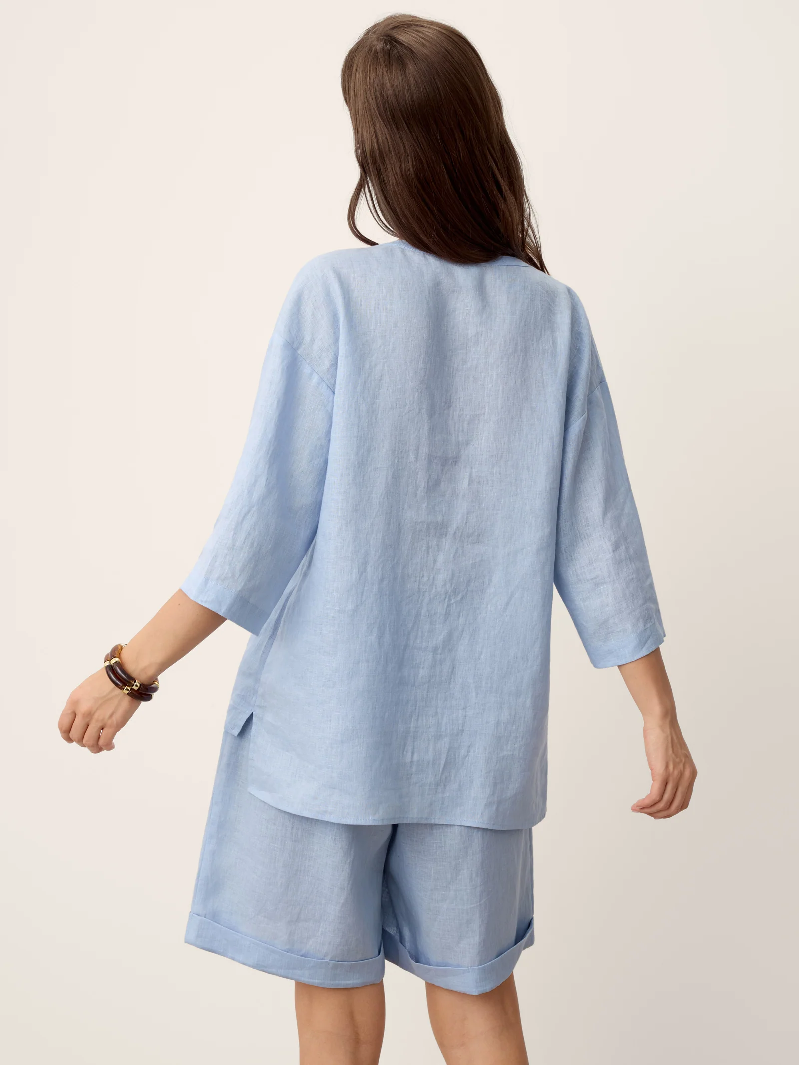 100% Linen Frog-Button Split-Neck Shirt GISELA - Image 8