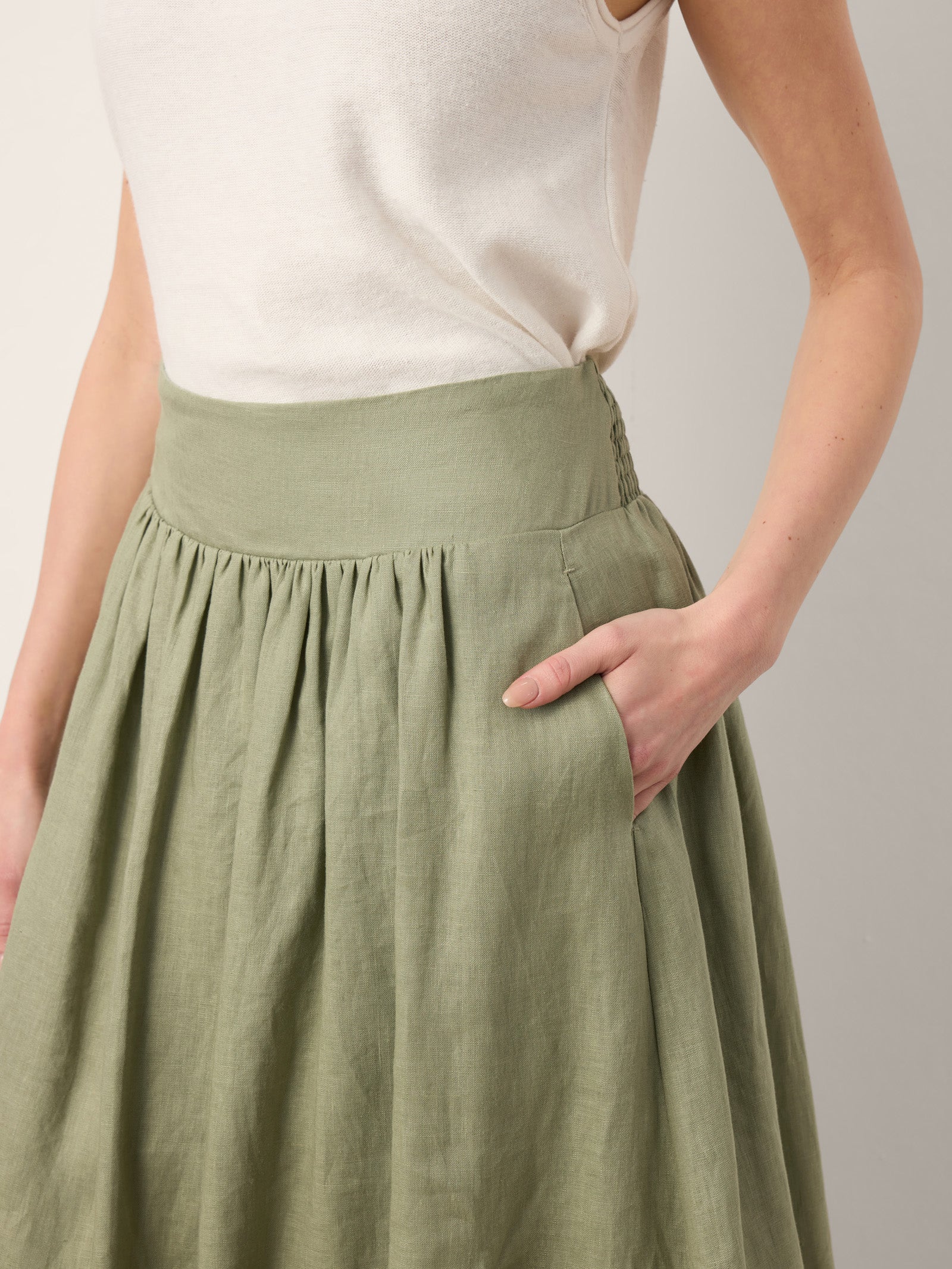 100% Linen Gathered Waist Bubble Hem A-Line Skirt LEONA - Image 5