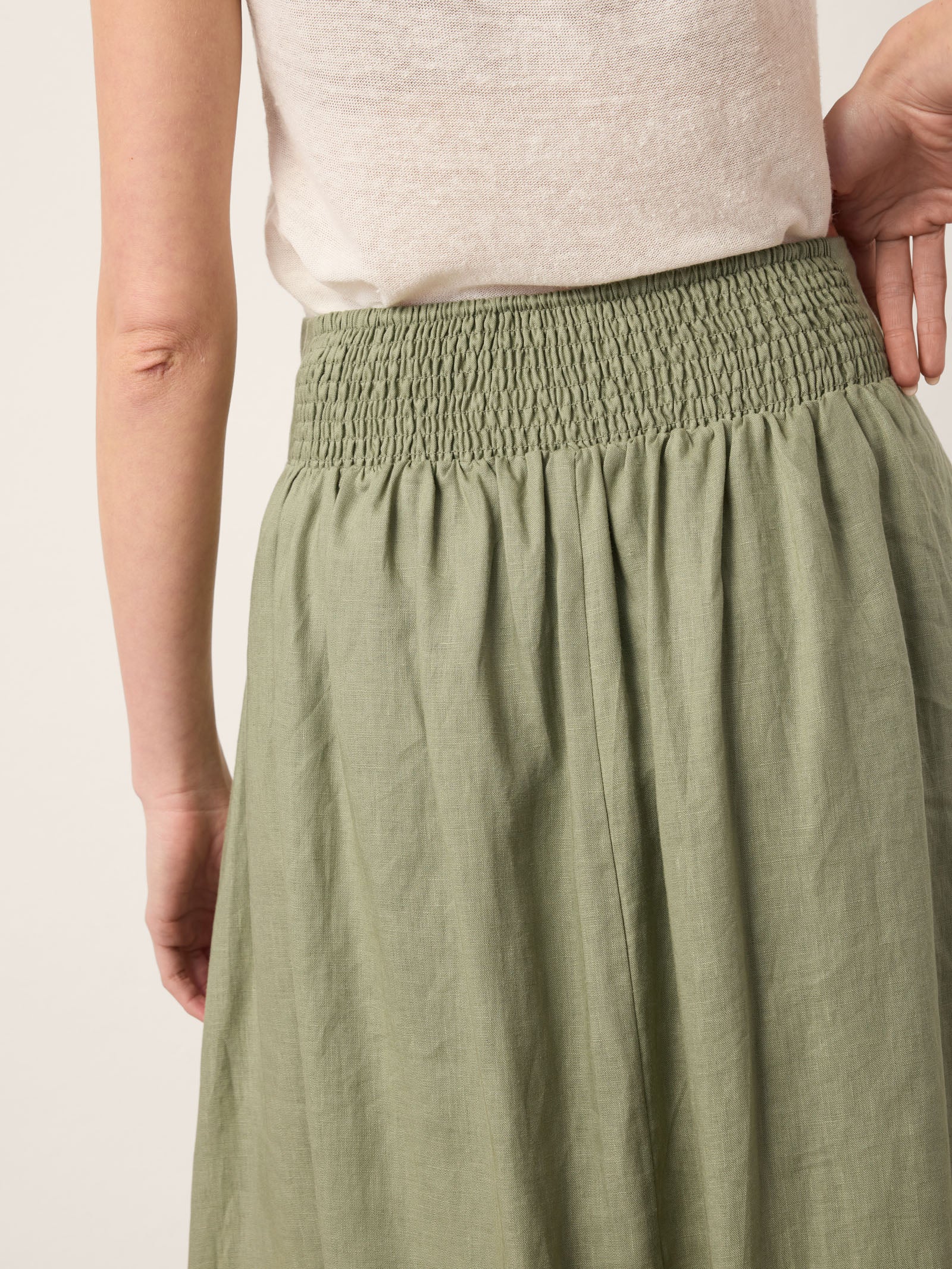 100% Linen Gathered Waist Bubble Hem A-Line Skirt LEONA - Image 6