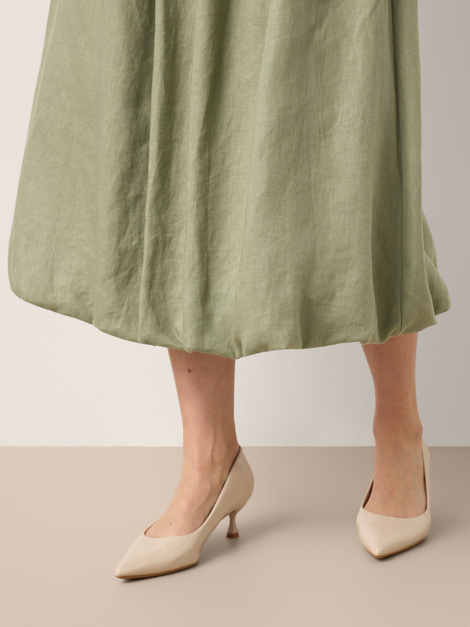 100% Linen Gathered Waist Bubble Hem A-Line Skirt LEONA - Image 7
