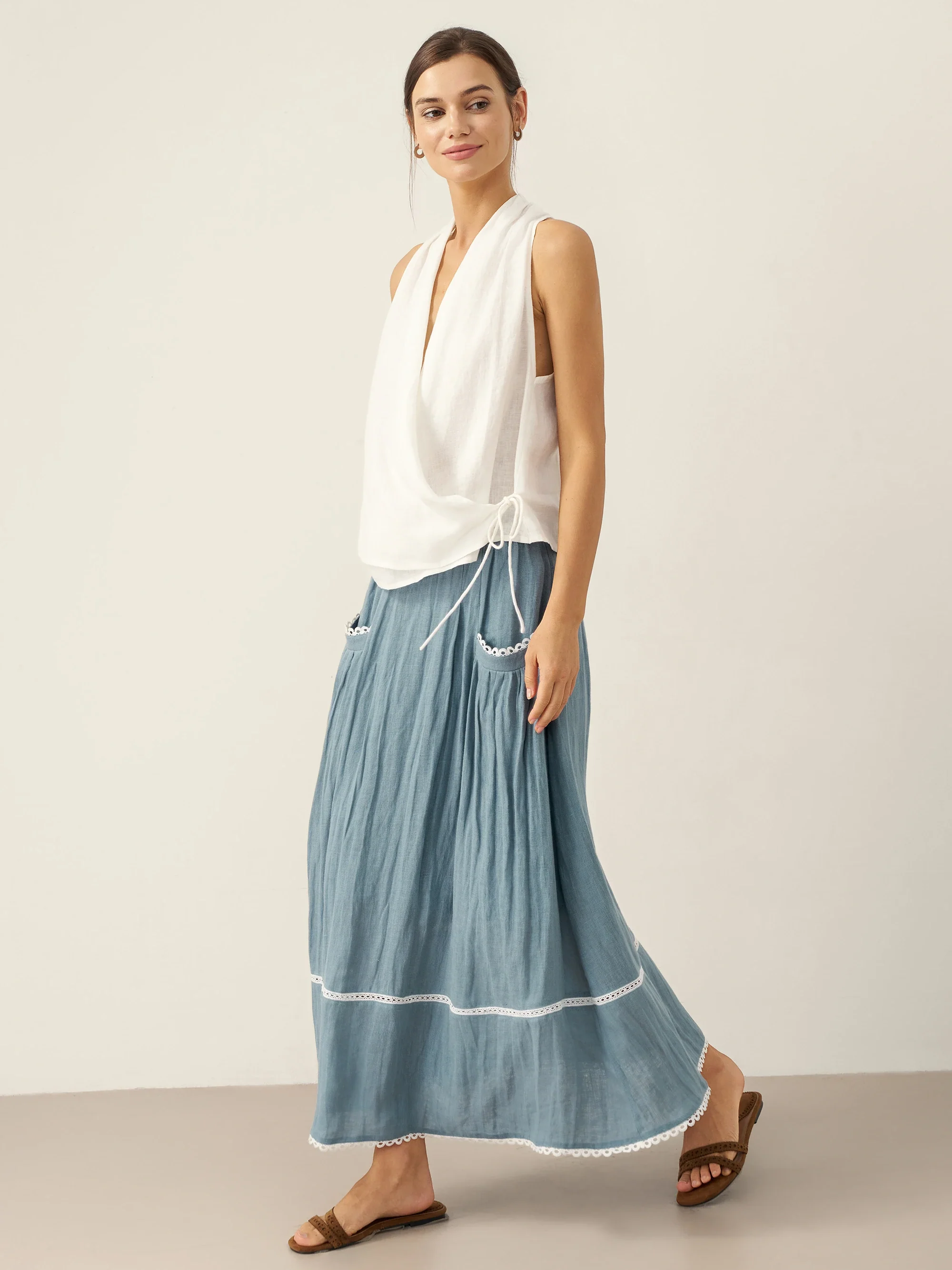 100% Linen Halter Neck Tie-Front Crop Top FAYE - Image 10