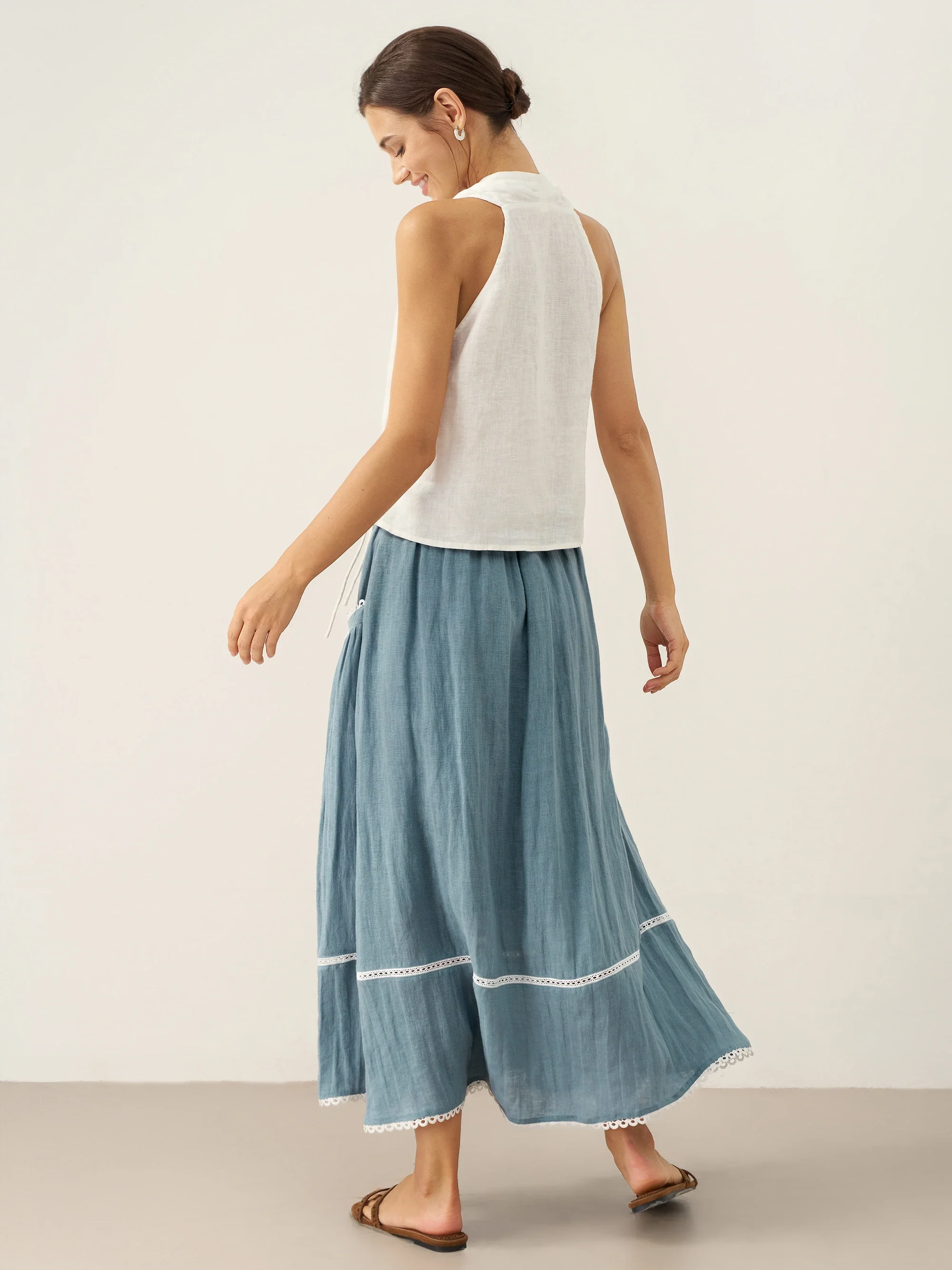 100% Linen Halter Neck Tie-Front Crop Top FAYE - Image 11