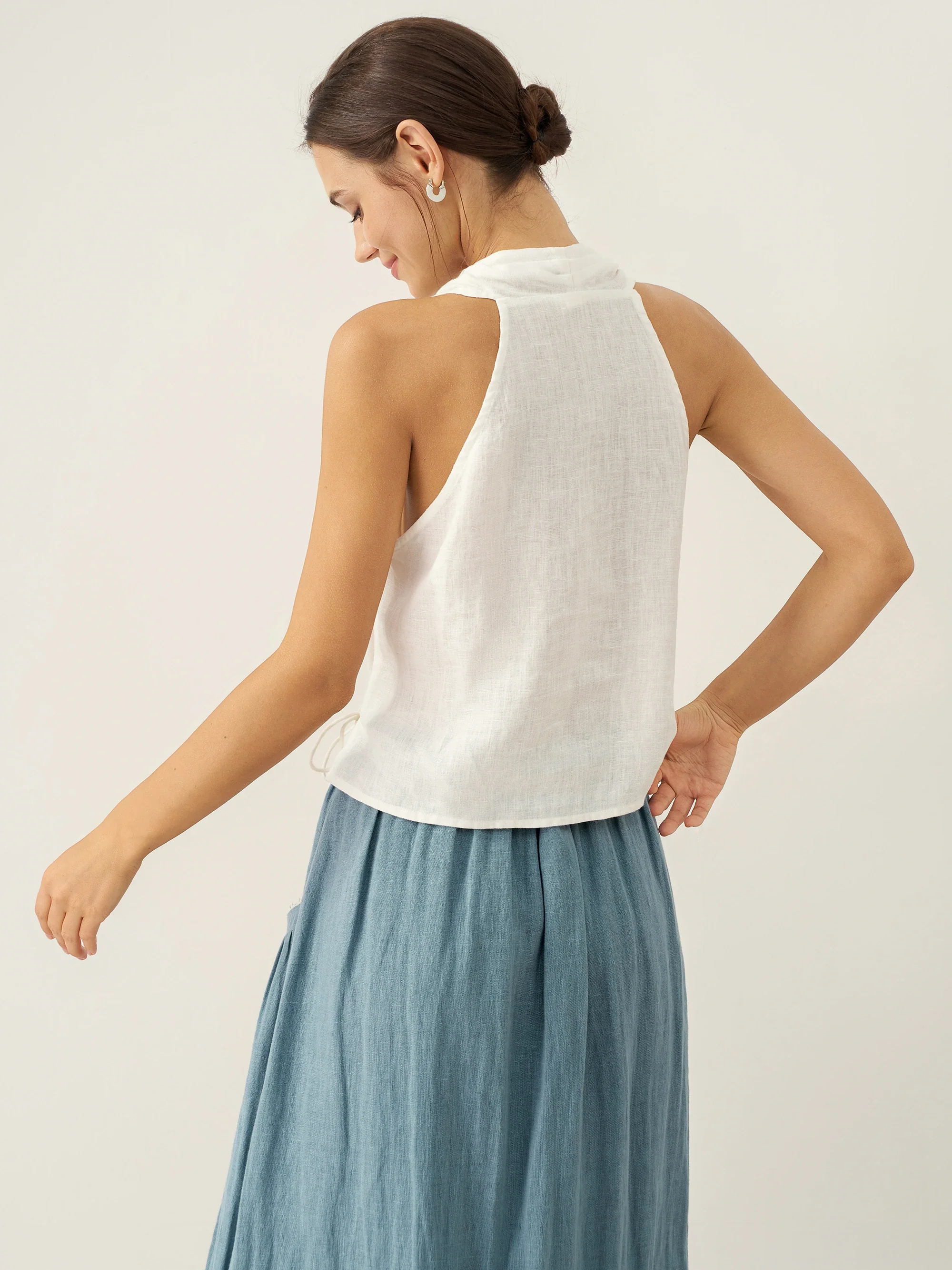 100% Linen Halter Neck Tie-Front Crop Top FAYE - Image 7