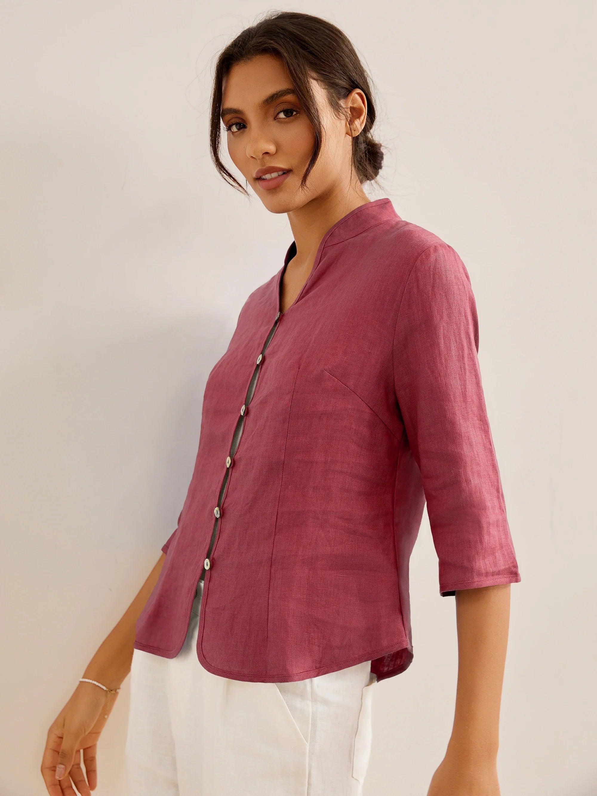 100% Linen Hand Button Fitted Jacket AMELIA - Image 4