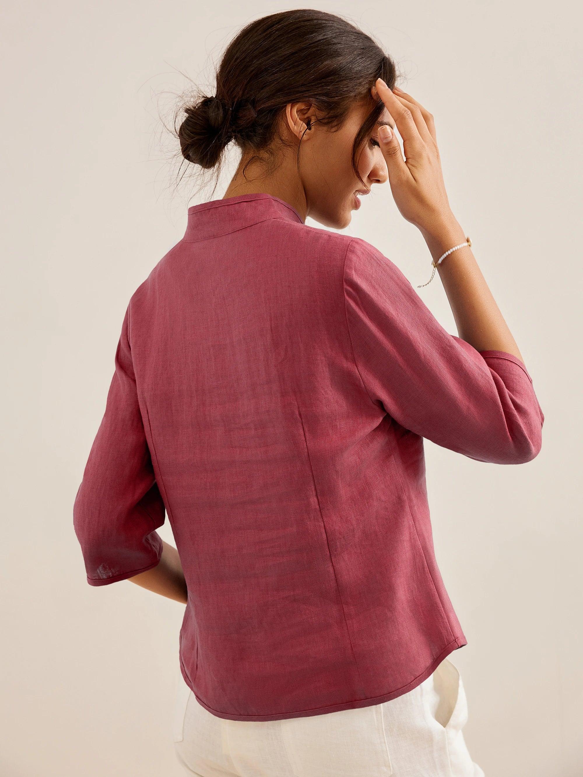 100% Linen Hand Button Fitted Jacket AMELIA - Image 5