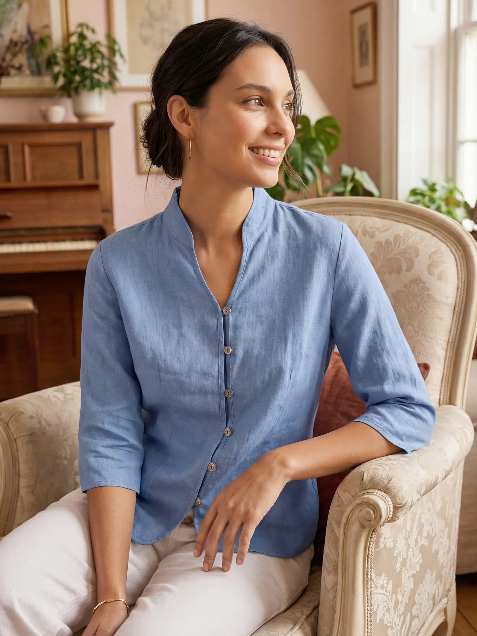100% Linen Hand Button Fitted Jacket AMELIA - Image 7